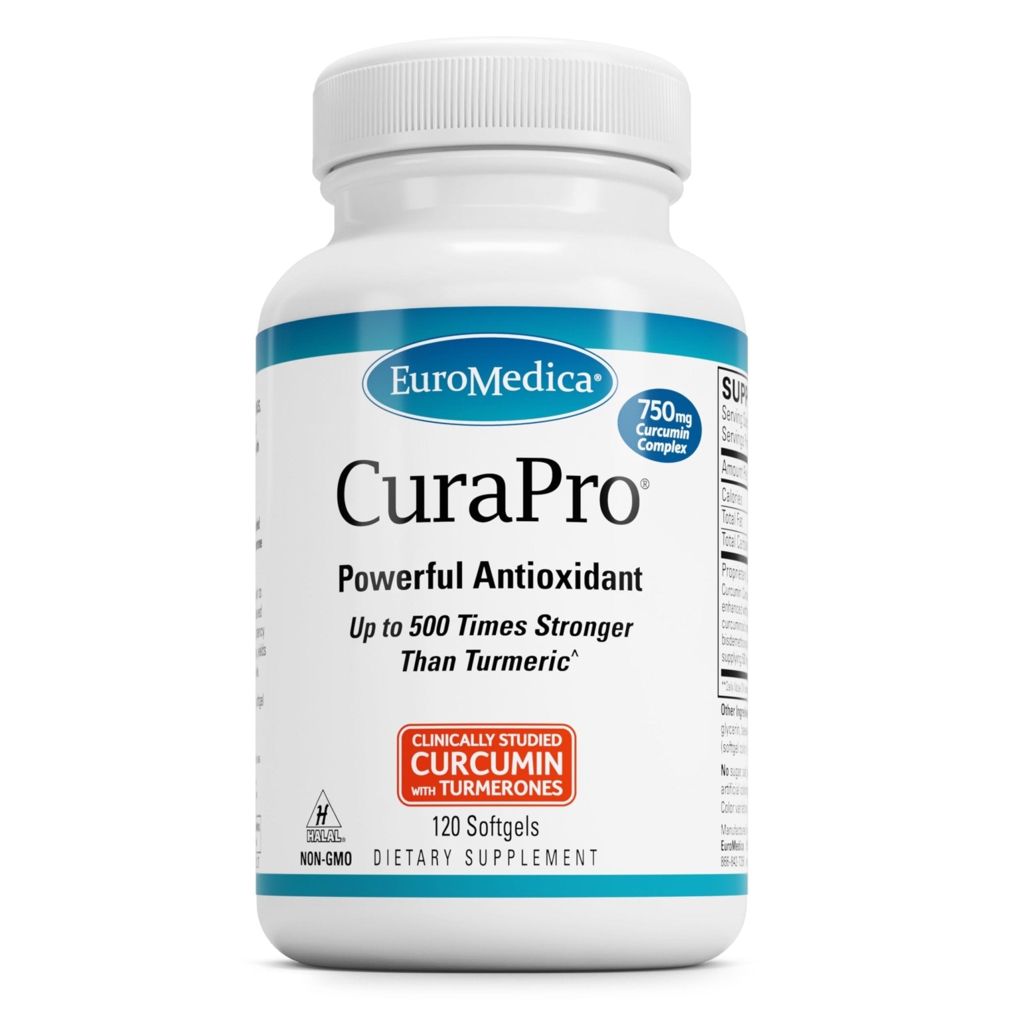 EuroMedica CuraPro 750 mg - Liver, Heart & Brain Health Support - Turmeric Essential Oil for Immune System & Antioxidant Support - Up to 500x Stronger Than Turmeric - Non-GMO - 120 Softgels - TrustMedUSA