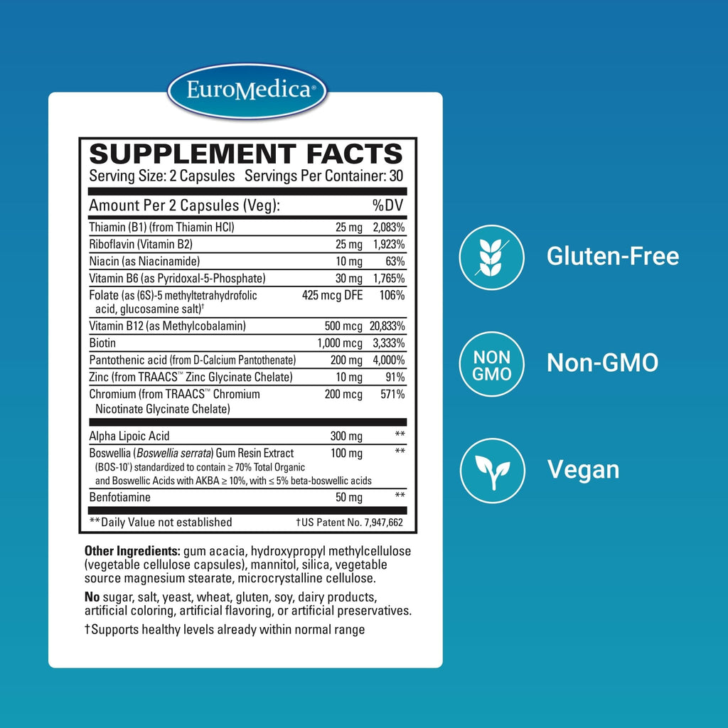 EuroMedica Nerve Complex - Herbal Supplement with Bioactive Vitamin B12 - Circulation & Nerve Health Support Supplement - Vegan Capsules with Boswellia Serrata - 60 Capsules, 2 Pack (120 Capsules) - TrustMedUSA