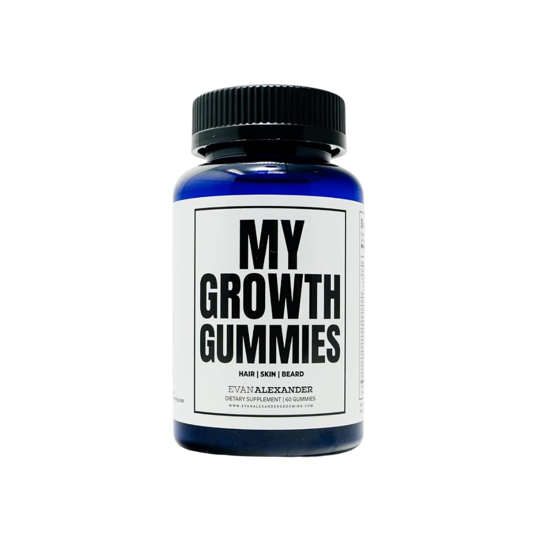 Evan Alexander Grooming My Growth Gummies | Healthy Hair & Beard Growth Support | Stronger Hair Follicles & Better Skin | Strawberry & Coconut Flavor | Vitamins C, D3, B6, B12 & Biotin | 60 Gummies - TrustMedUSA