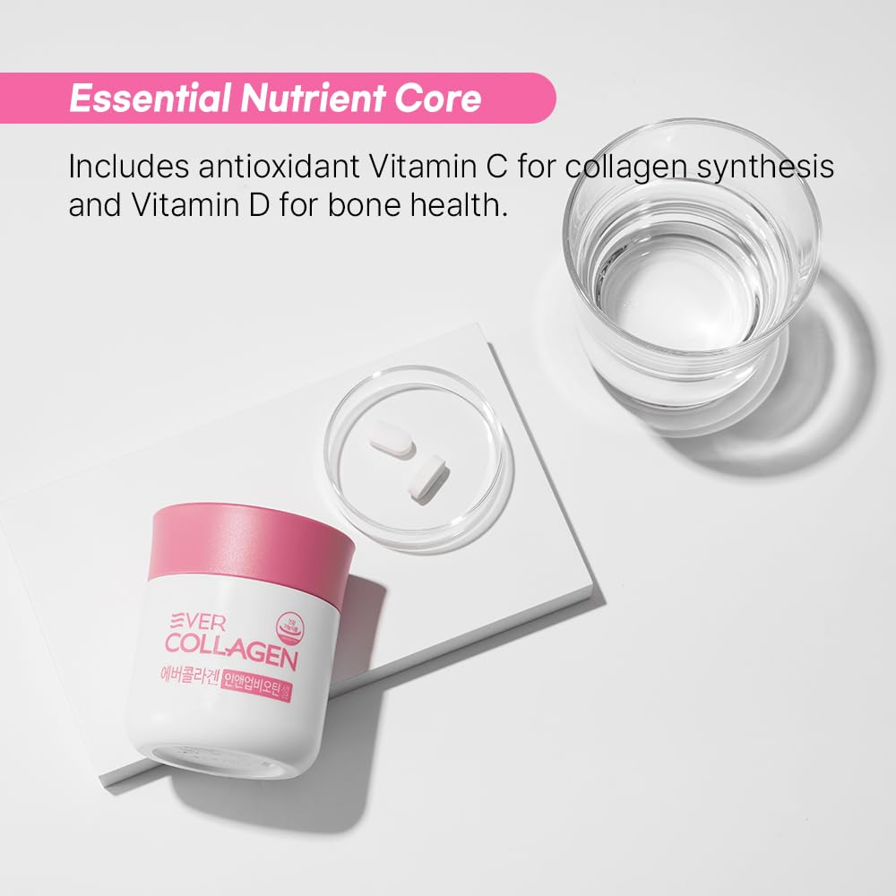 Ever Collagen in&UP Biotin Cell, Low Molecular Marine Fish Collagen Peptides Tablets with Vitamin Selenium Supplements - Healthy Skin, Hair, Nail for Women - Antioxidant Supplement - Maple Wellness Supplements