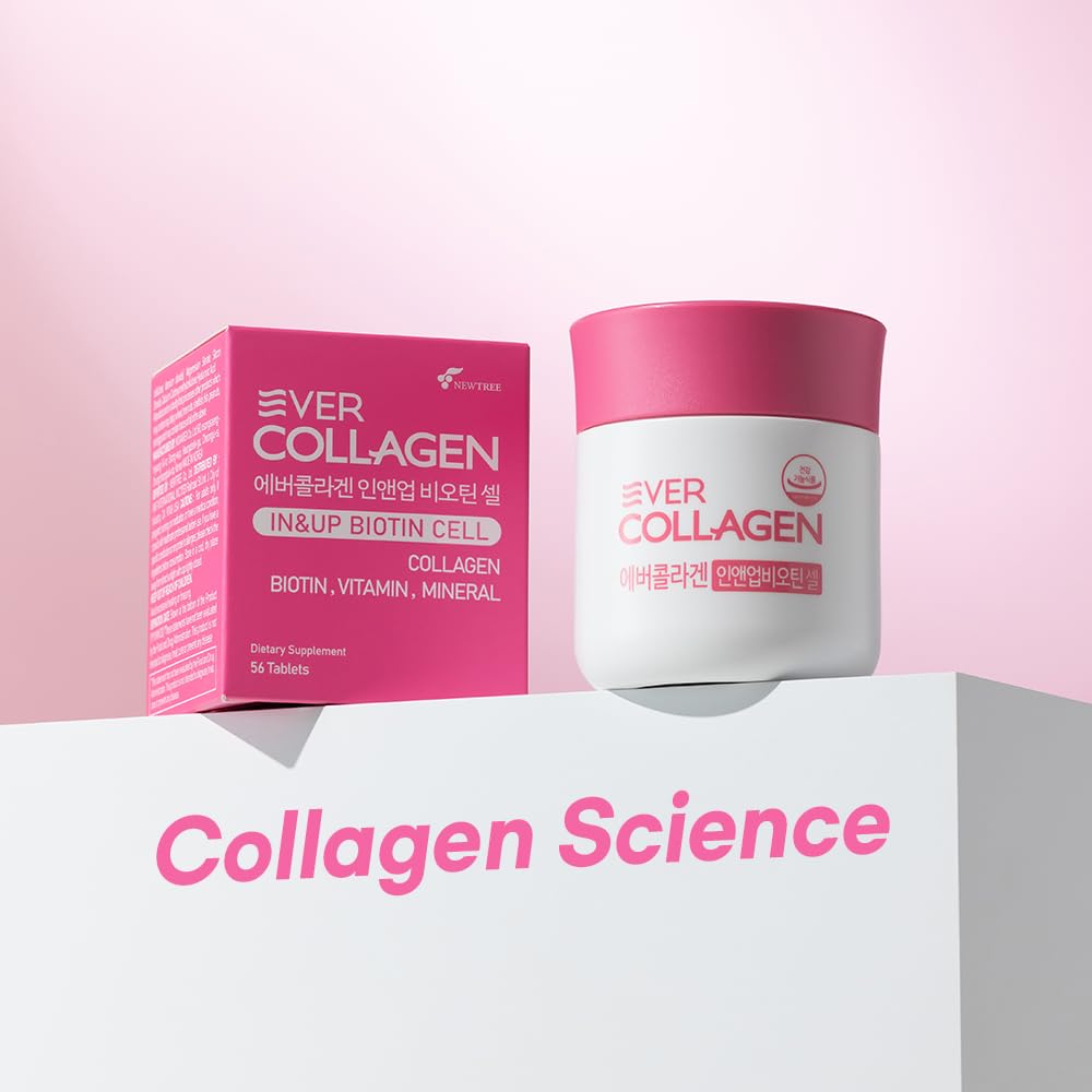 Ever Collagen in&UP Biotin Cell, Low Molecular Marine Fish Collagen Peptides Tablets with Vitamin Selenium Supplements - Healthy Skin, Hair, Nail for Women - Antioxidant Supplement - Maple Wellness Supplements