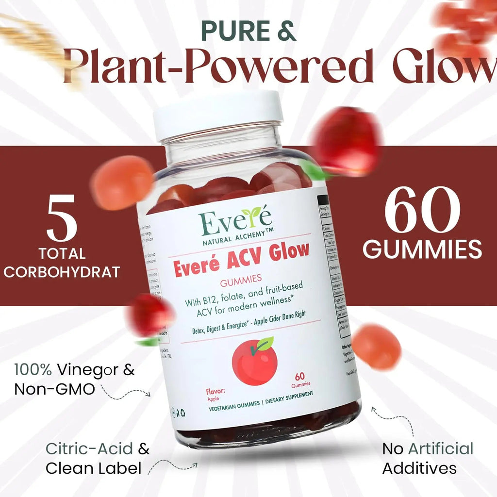 Everé ACV Glow Gummies – Apple Cider Vinegar with B12, B6, Iodine, Folate, Beetroot & Pomegranate – Daily Wellness Support for Energy & Balance - TrustMedUSA