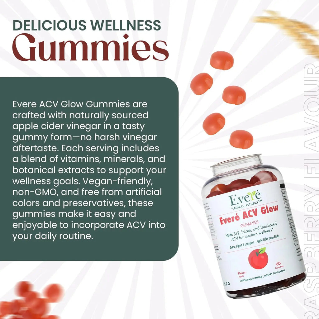 Everé ACV Glow Gummies – Apple Cider Vinegar with B12, B6, Iodine, Folate, Beetroot & Pomegranate – Daily Wellness Support for Energy & Balance - TrustMedUSA