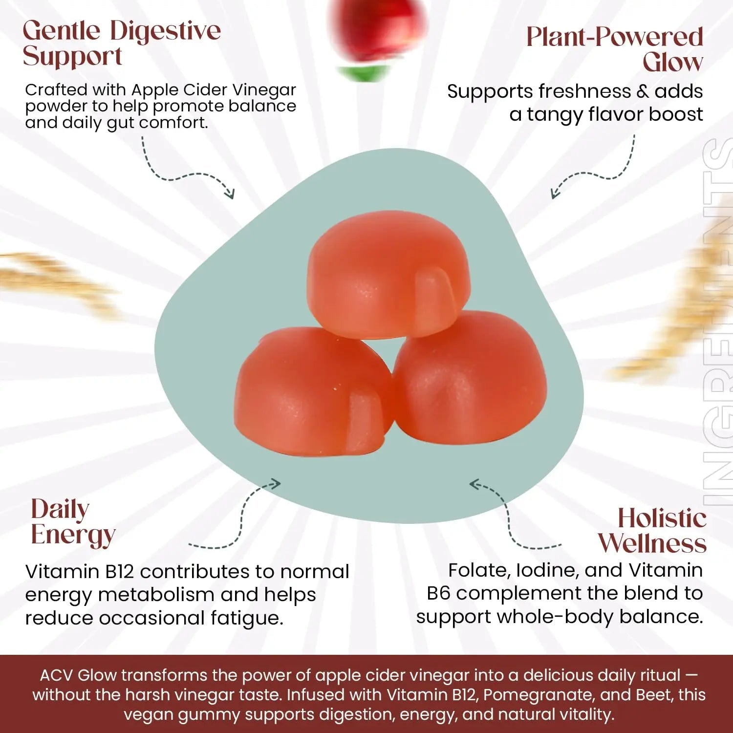Everé ACV Glow Gummies – Apple Cider Vinegar with B12, B6, Iodine, Folate, Beetroot & Pomegranate – Daily Wellness Support for Energy & Balance - TrustMedUSA