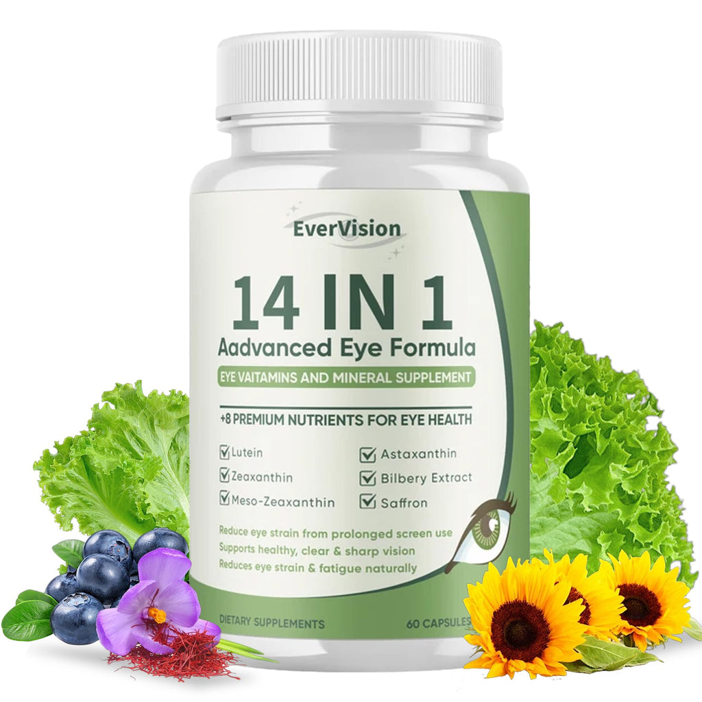 EVERVISION 14 in 1 Advanced Eye Formula, Eye Vitamin and Mineral Supplement with Zinc, Lutein, Zeaxanthin & Bilberry Extract, 60ct - TrustMedUSA