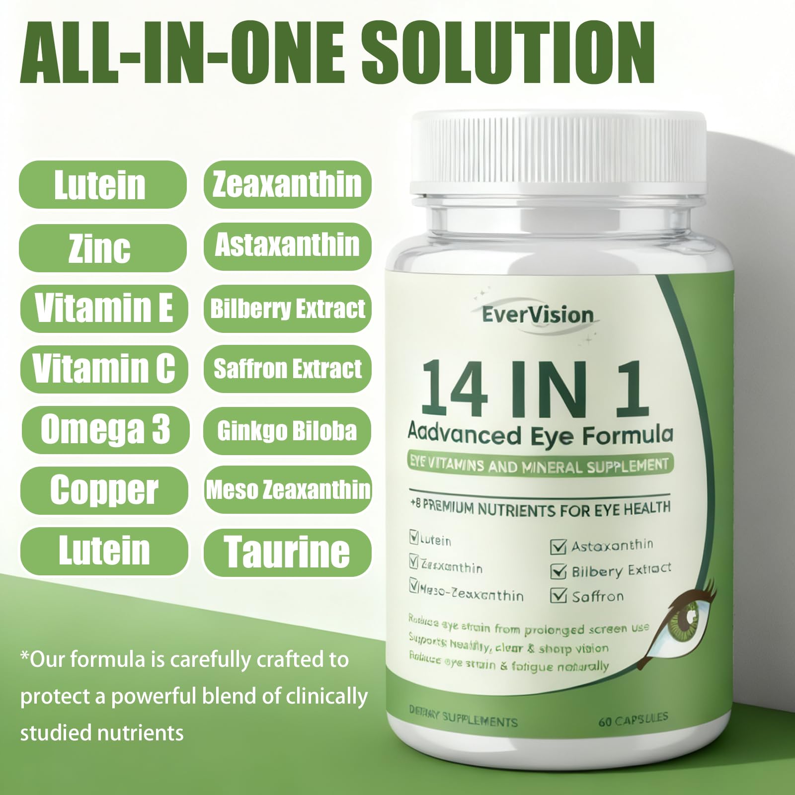 EVERVISION 14 in 1 Advanced Eye Formula, Eye Vitamin and Mineral Supplement with Zinc, Lutein, Zeaxanthin & Bilberry Extract, 60ct - TrustMedUSA