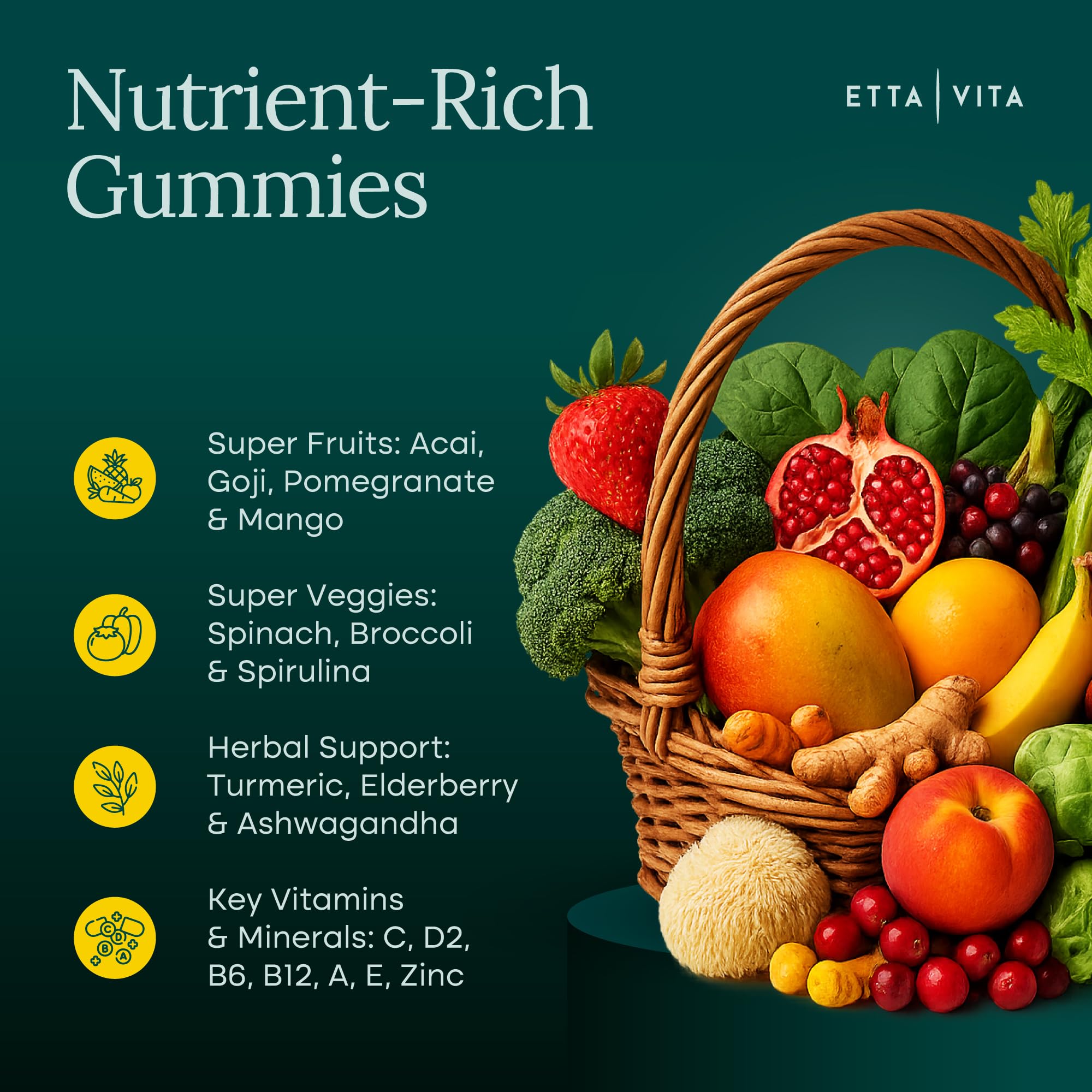 Everyday Debloat & Detox Sugar-Free Fruits and Veggies Gummies - Energy Support with Superfood Fruit and VegetableSupplement (120 Chews) Cruelty-Free, Vegan, Gluten-Free, Fruit and Vegetable Vitamin - TrustMedUSA