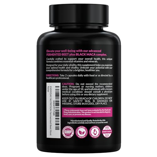 EVERYDAY NUTRITION Organic Fermented Beet Root & Black Maca Capsules with Carrot, Spinach, Cranberry & Ginger | Superfood for Energy, Stamina & Wellness | 90 Veggie Capsules | Made in USA - TrustMedUSA