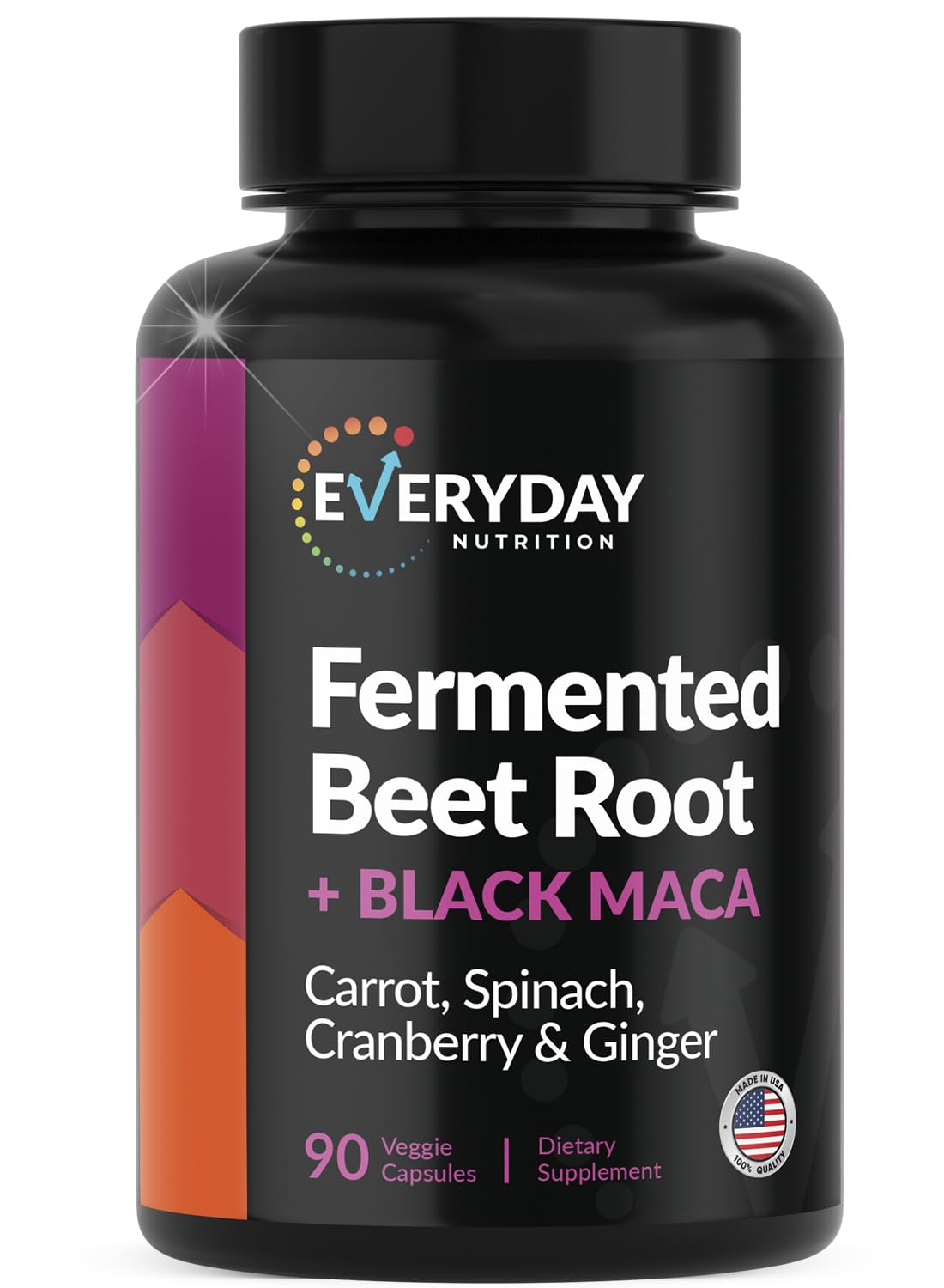 EVERYDAY NUTRITION Organic Fermented Beet Root & Black Maca Capsules with Carrot, Spinach, Cranberry & Ginger | Superfood for Energy, Stamina & Wellness | 90 Veggie Capsules | Made in USA - TrustMedUSA