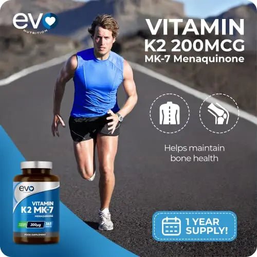EVO NUTRITION Vitamin K2 MK-7 200mcg | 365 Vegetarian and Vegan Tablets - TrustMedUSA