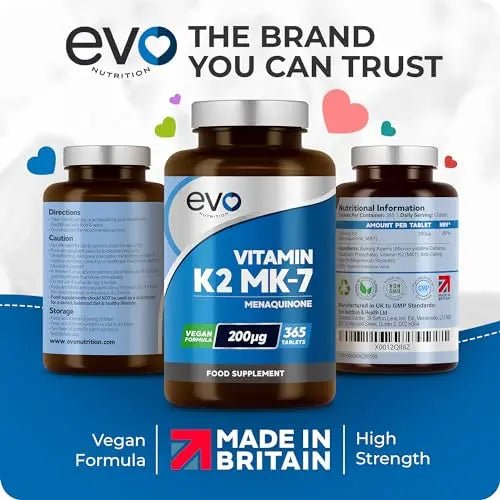 EVO NUTRITION Vitamin K2 MK-7 200mcg | 365 Vegetarian and Vegan Tablets - TrustMedUSA