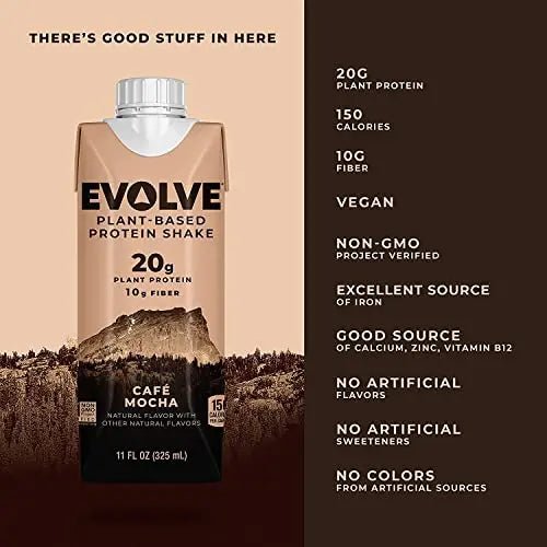 Evolve Plant Based Protein Shake, Café Mocha, 20g Vegan Protein, Dairy Free, No Artificial - TrustMedUSA