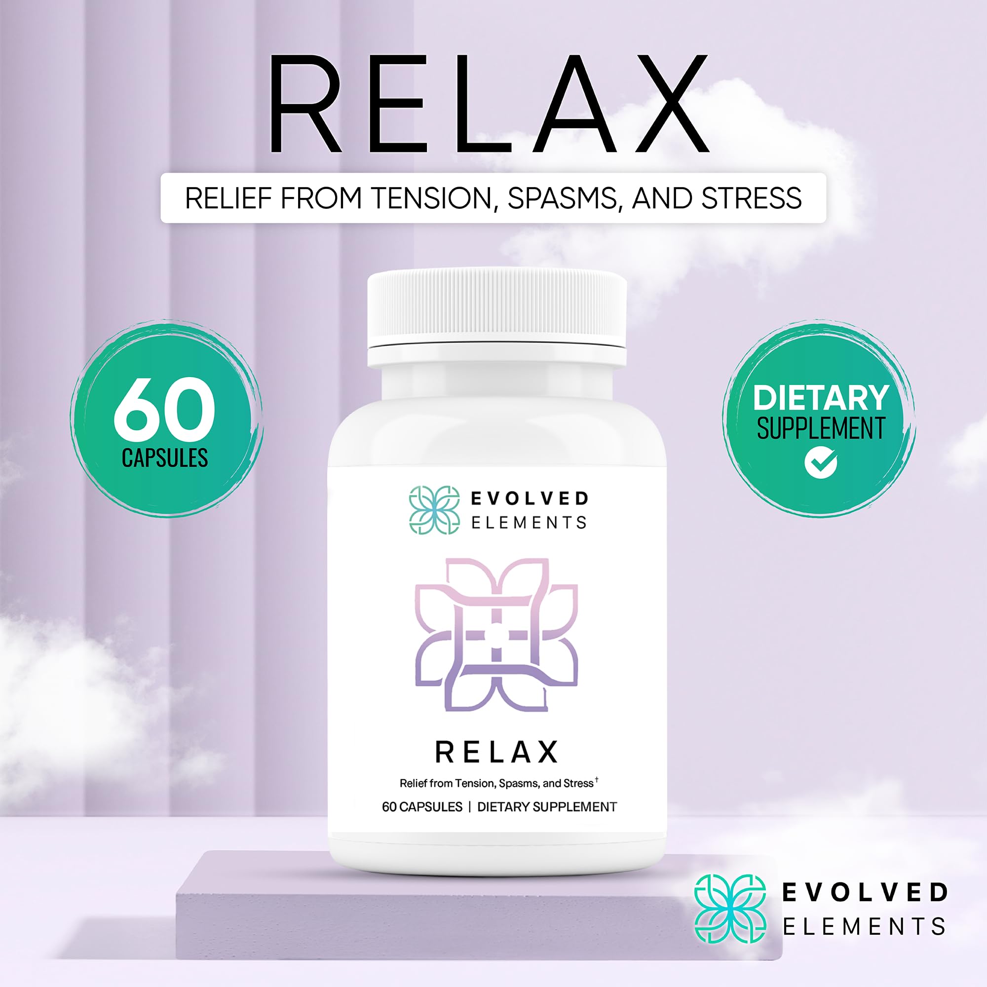 Evolved Elements All-Natural Muscle Relaxer | 60 Capsules | Spasm Relief with Magnesium, Passion Flower, and Valerian Root | Relieves Muscle Spasms, Tension, and Promotes Calmness - TrustMedUSA