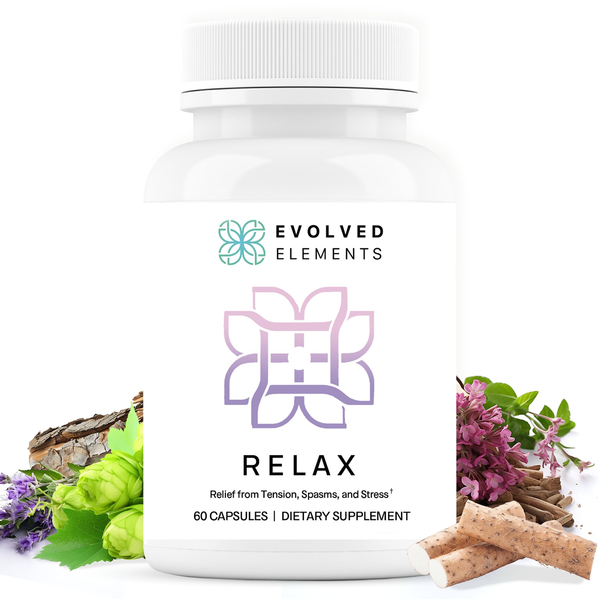 Evolved Elements All-Natural Muscle Relaxer | 60 Capsules | Spasm Relief with Magnesium, Passion Flower, and Valerian Root | Relieves Muscle Spasms, Tension, and Promotes Calmness - TrustMedUSA