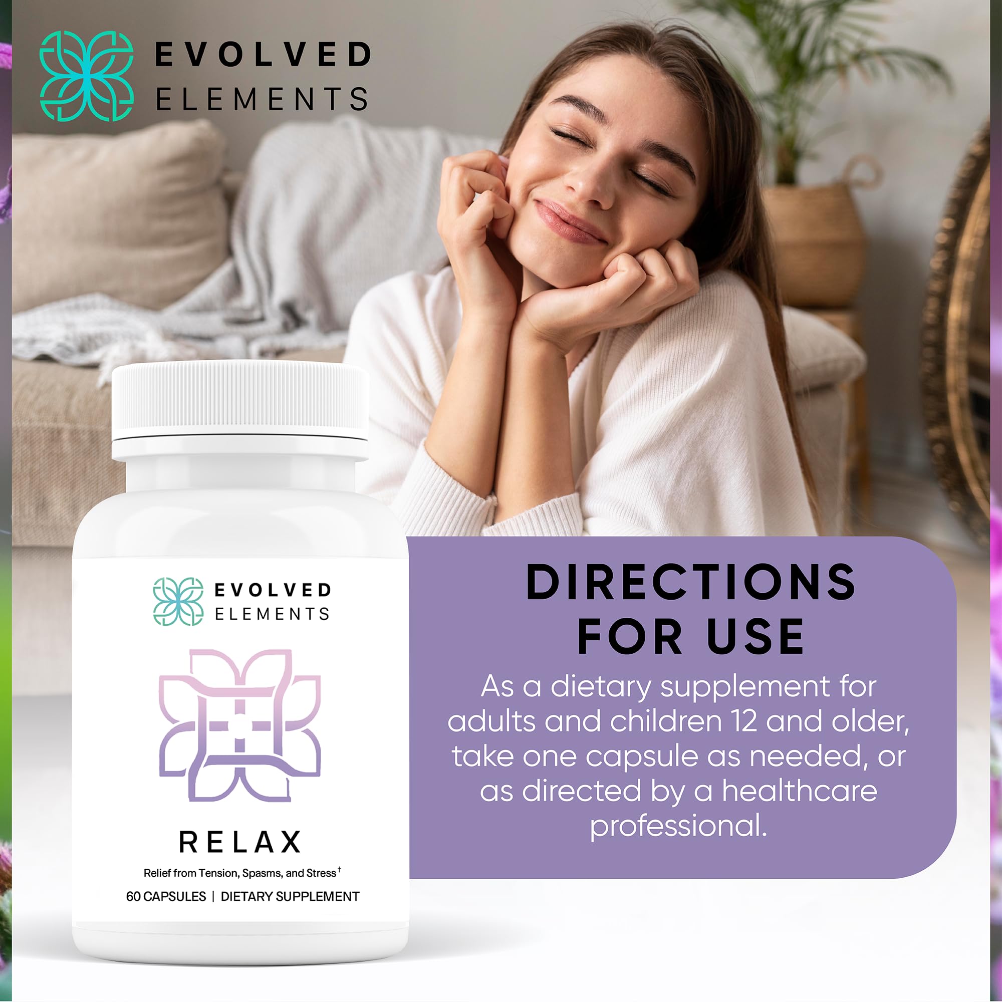 Evolved Elements All-Natural Muscle Relaxer | 60 Capsules | Spasm Relief with Magnesium, Passion Flower, and Valerian Root | Relieves Muscle Spasms, Tension, and Promotes Calmness - TrustMedUSA