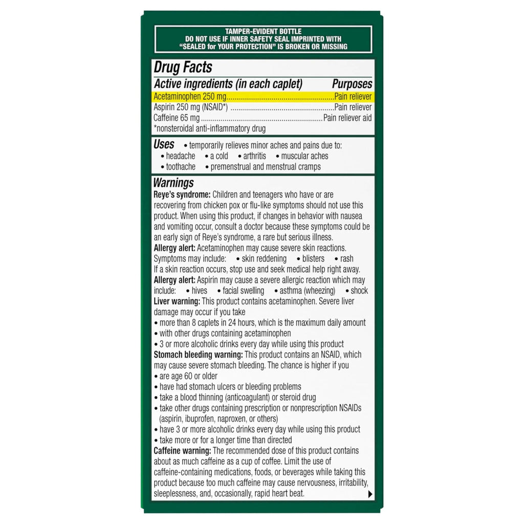 Excedrin Extra Strength Pain Relief Caplets – Headache Relief – 100 Count - TrustMedUSA