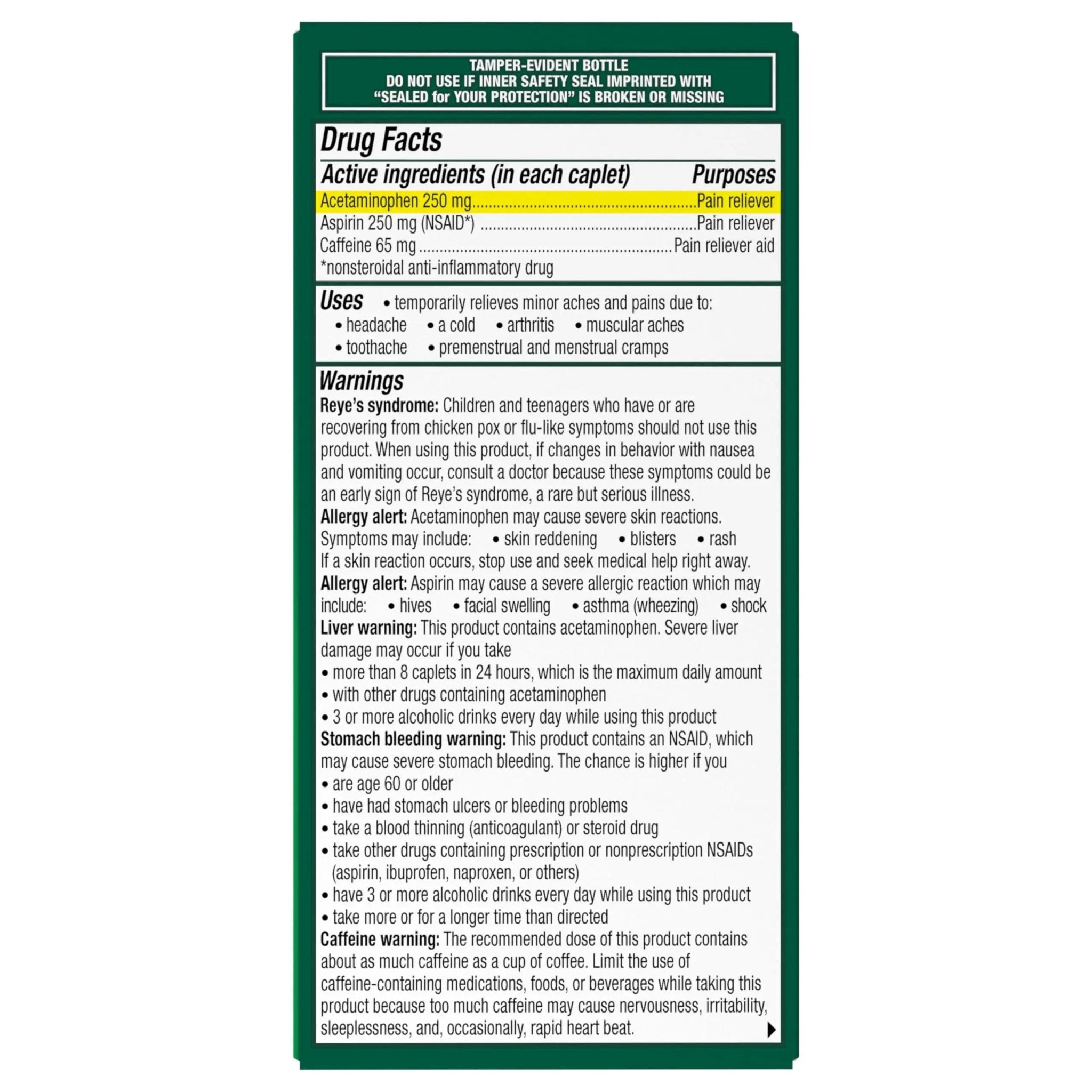 Excedrin Extra Strength Pain Relief Caplets – Headache Relief – 100 Count - TrustMedUSA