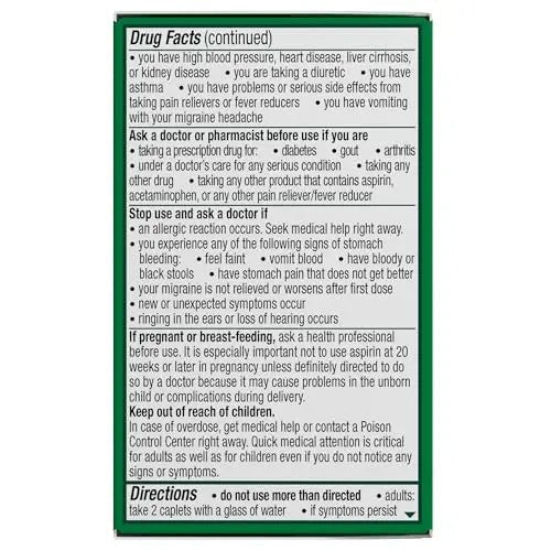 Excedrin Migraine Relief Caplets for Migraine Symptoms, Acetaminophen 250mg, Aspirin 250mg, Caffeine 65mg, Pain Reliever, 24 Count - TrustMedUSA