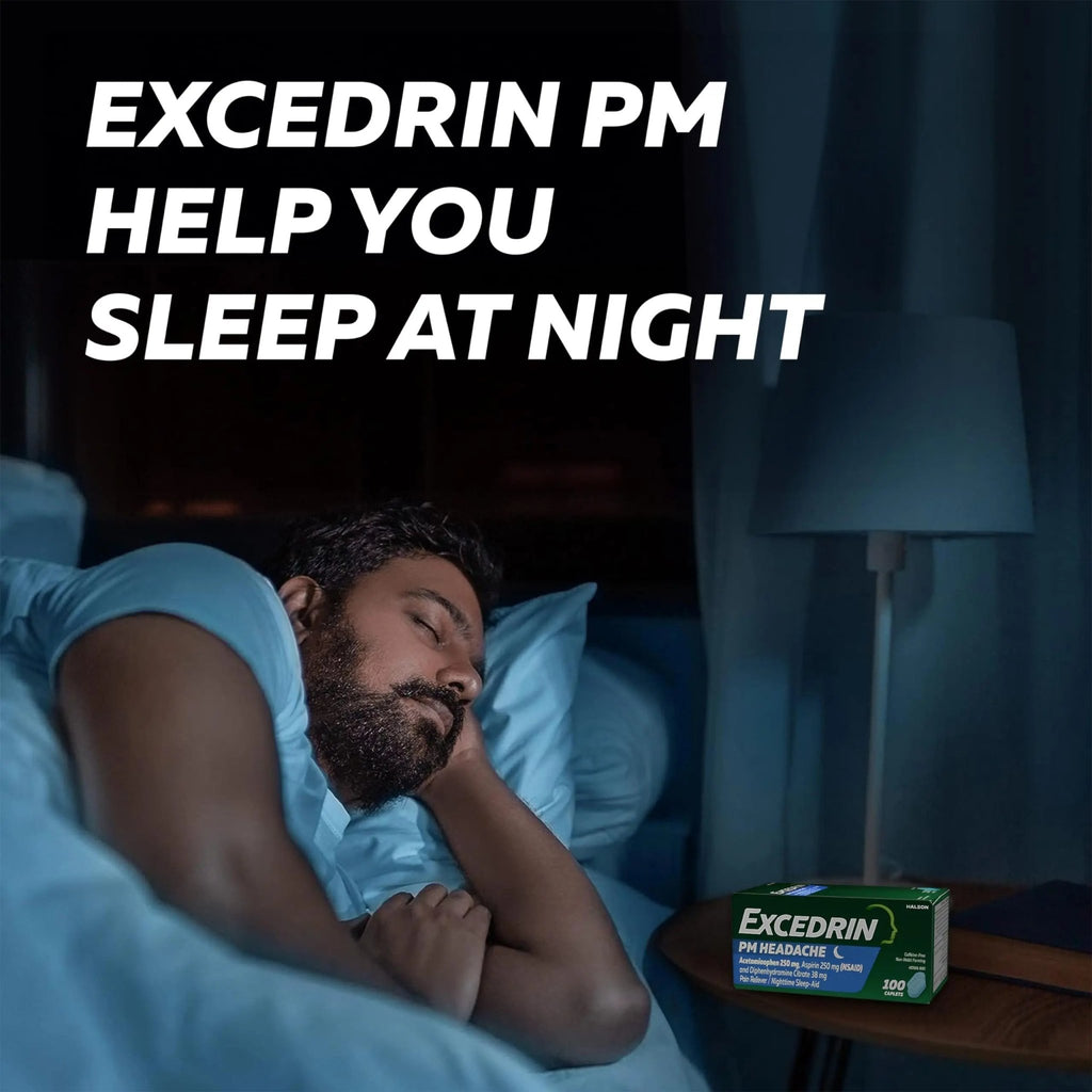 Excedrin PM for Headache Relief, Acetaminophen 250mg, Aspirin 250mg, Diphenhydramine Citrate 38mg, Pain Reliever, Nighttime Sleep-Aid, 24 Count - TrustMedUSA