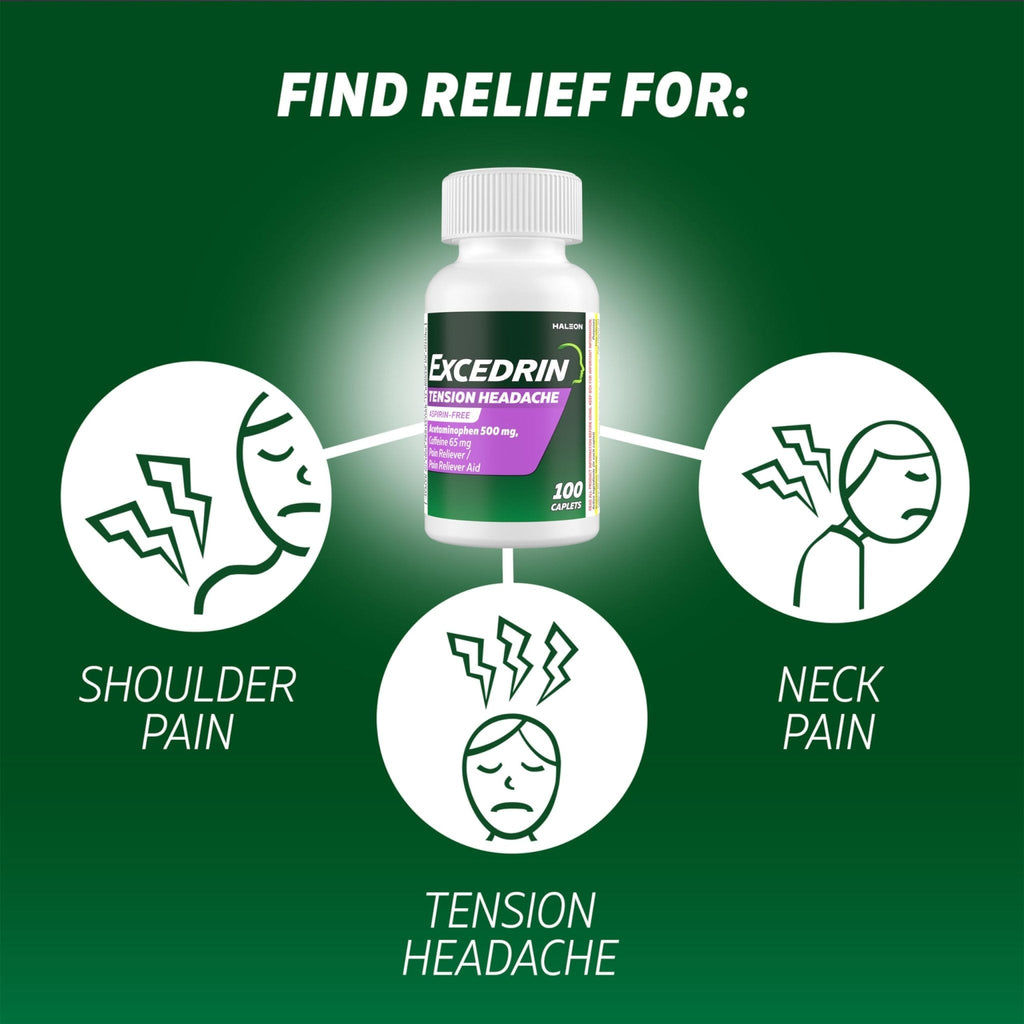 Excedrin Tension Headache Relief Caplets, Acetaminophen 500mg, Caffeine 65mg, Pain Reliever, Aspirin-Free, 100 Count - Maple Wellness Supplements