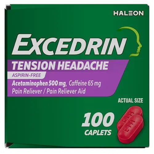 Excedrin Tension Headache Relief Caplets, Acetaminophen 500mg, Caffeine 65mg, Pain Reliever, Aspirin-Free, 100 Count - TrustMedUSA