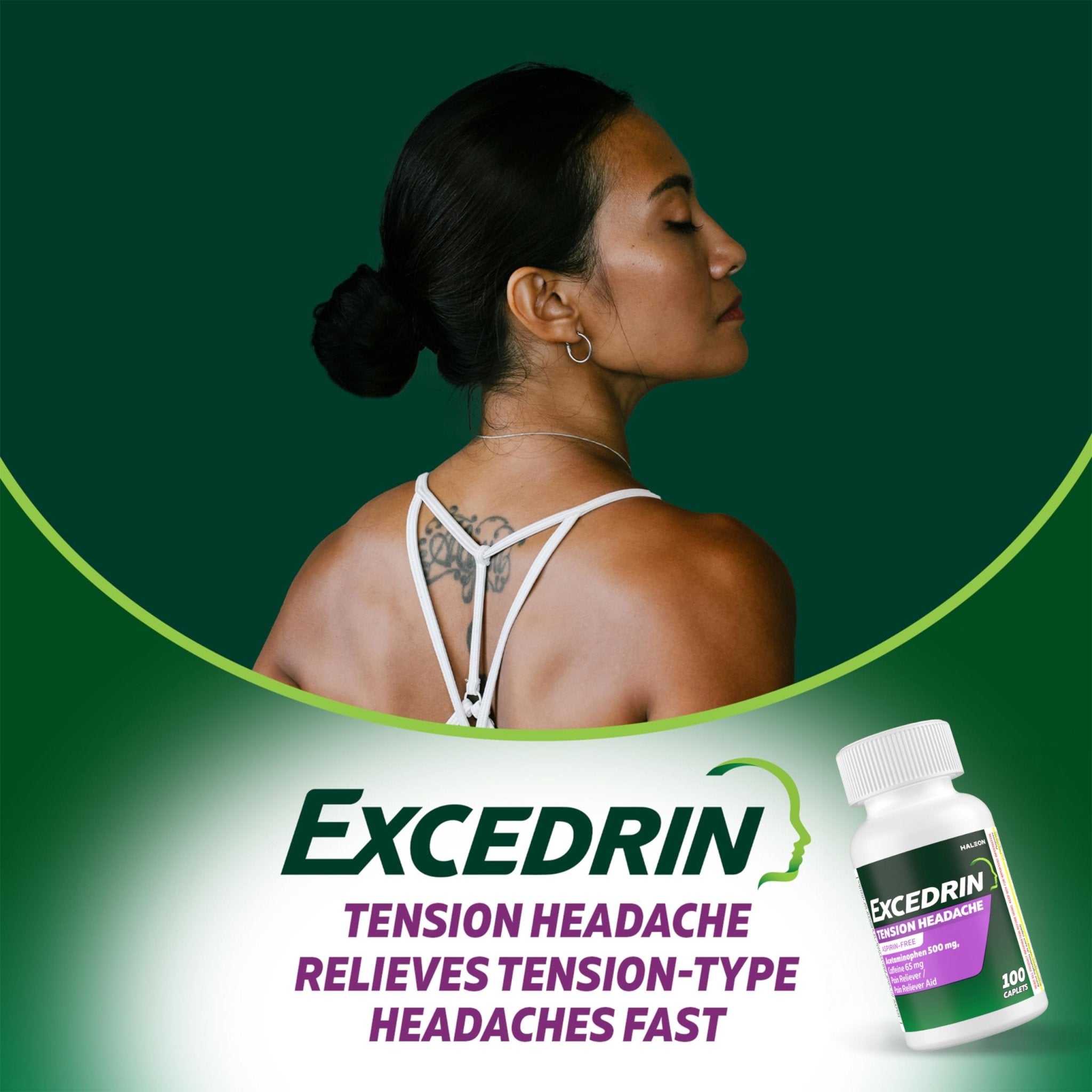 Excedrin Tension Headache Relief Caplets, Acetaminophen 500mg, Caffeine 65mg, Pain Reliever, Aspirin-Free, 100 Count - Maple Wellness Supplements