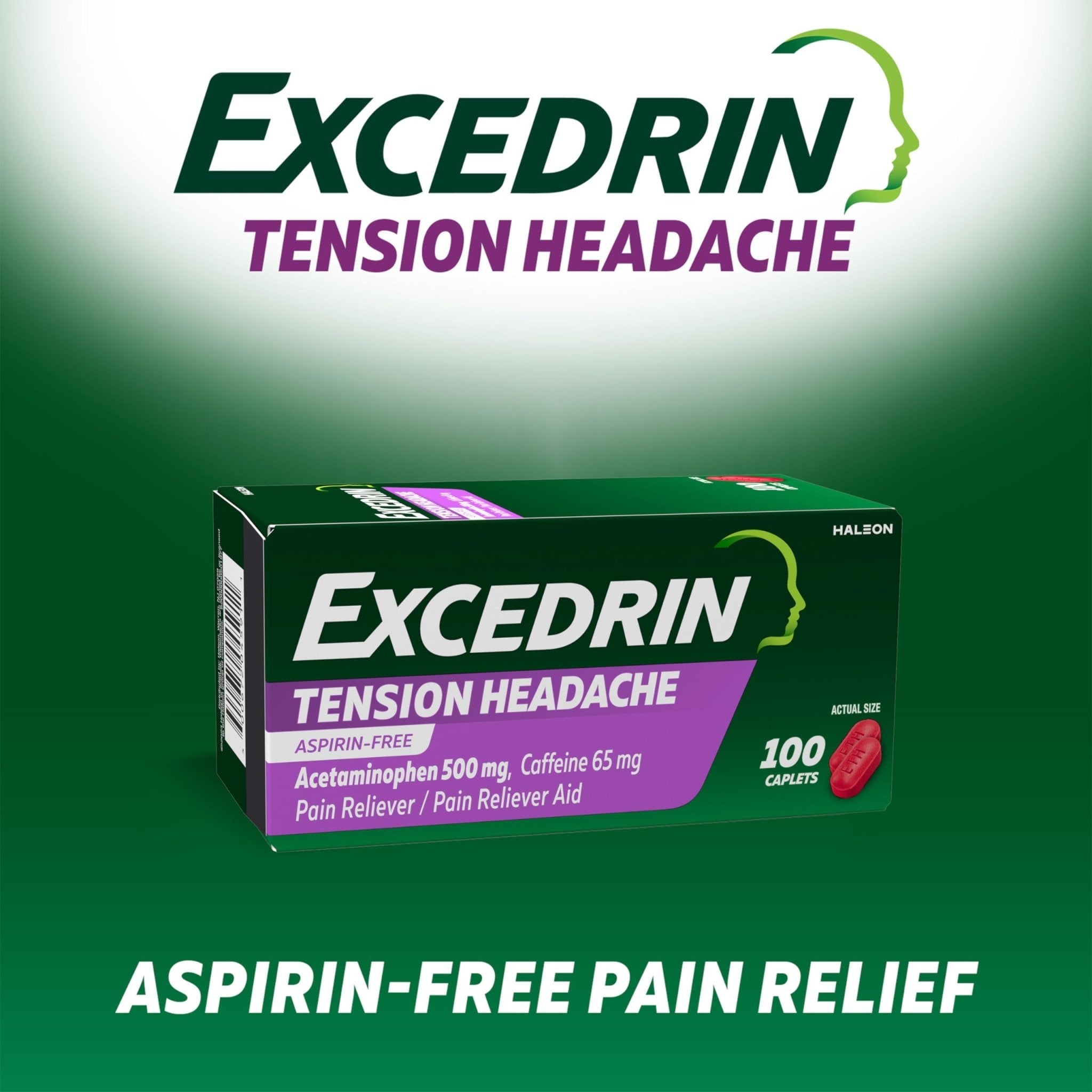 Excedrin Tension Headache Relief Caplets, Acetaminophen 500mg, Caffeine 65mg, Pain Reliever, Aspirin-Free, 100 Count - Maple Wellness Supplements