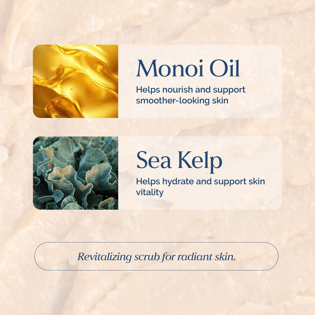 Exfoliating Face Scrub with Monoi Oil & Sea Kelp – Clarifying & Firming Facial Exfoliator with Natural Pumice – Vegan, Paraben-Free, 5.1 fl oz - Maple Wellness Supplements