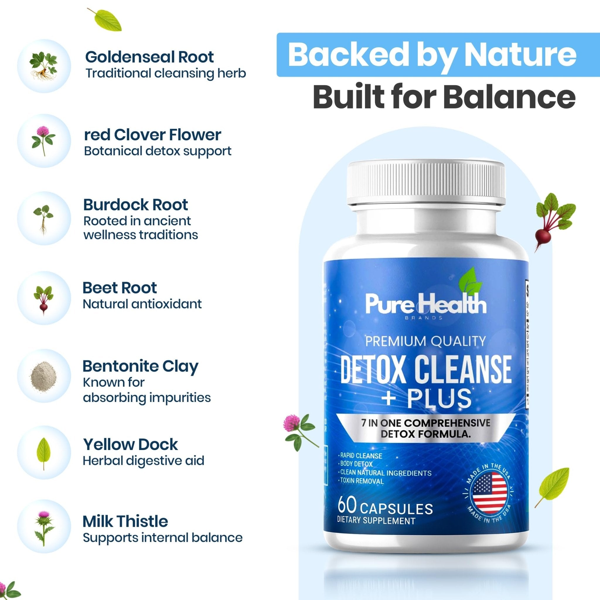 Extra Strength Fast Acting 7-in-ONE Advanced Formula - Full Body Cleanse - Detox & Liver Cleanse - Detox & Liver Repair, All Natural Toxins Remover, Healthy Cleansing Support for Liver (60 Capsule) - TrustMedUSA