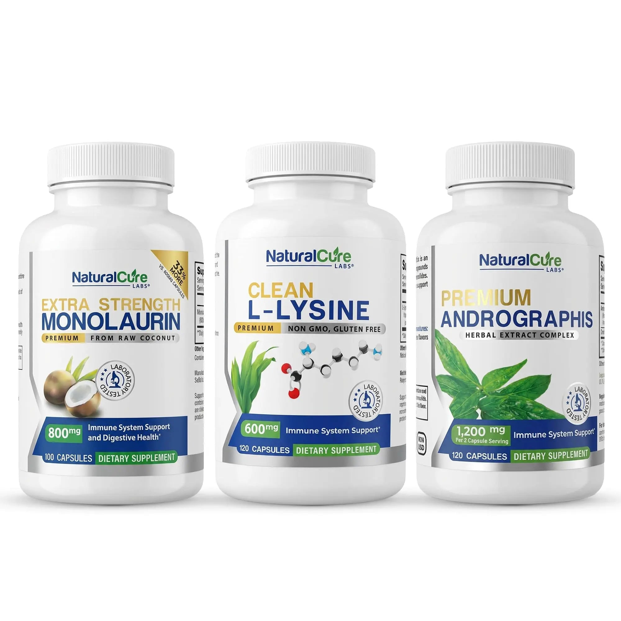 Extra Strength Stack: Monolaurin 800mg + Clean L-Lysine 600mg + Andrographis, Advanced Immune Support Routine Bundle - TrustMedUSA