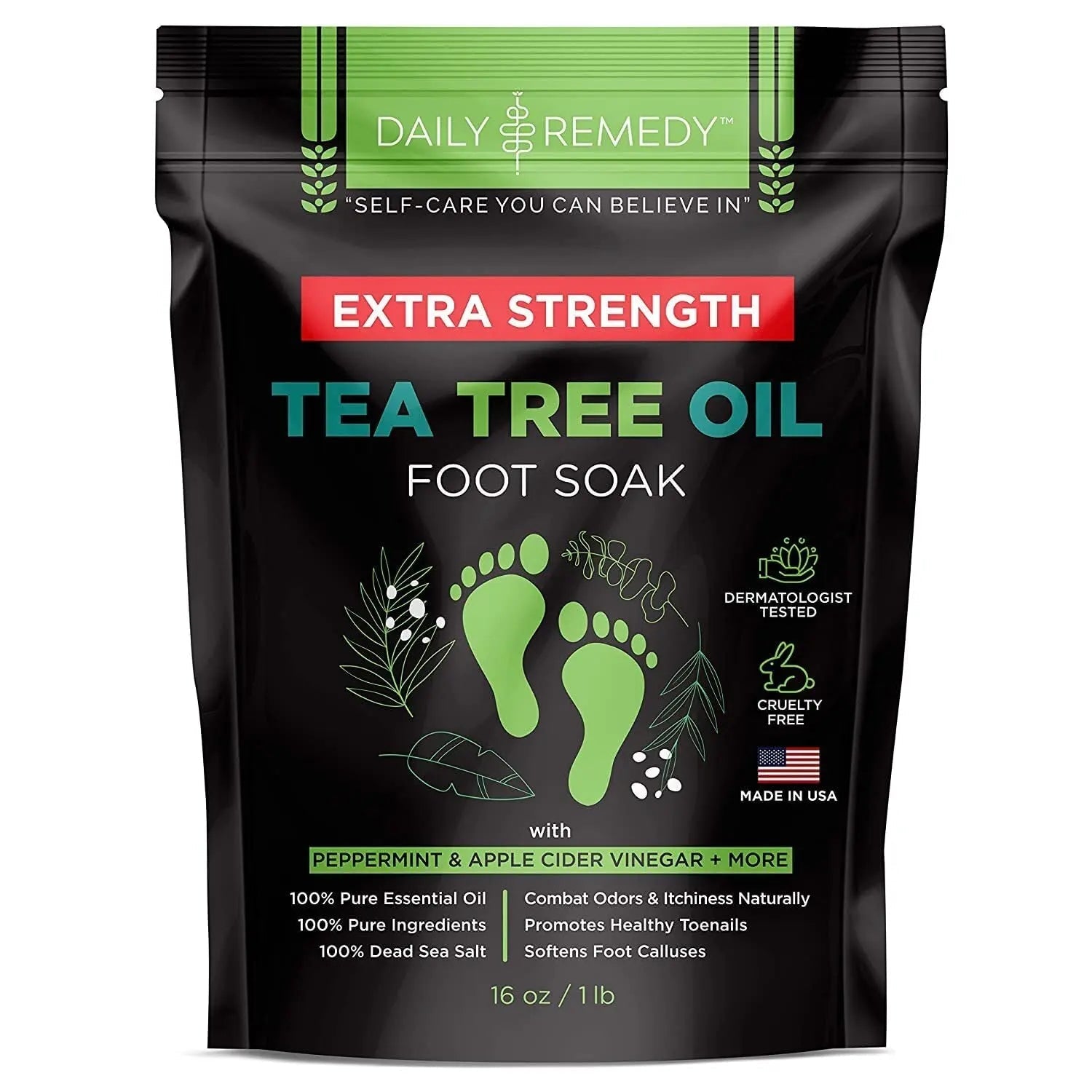 EXTRA STRENGTH Tea Tree Oil Foot Soak with Epsom Salt - Made in USA - for Toenails - TrustMedUSA