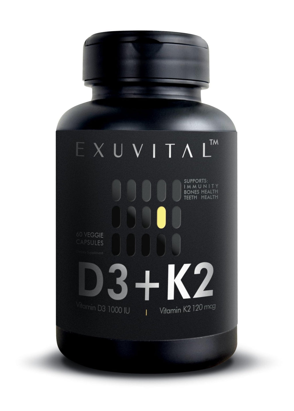 EXUVITAL D3 & K2 Vitamin Supplement, Vegan D3 1000 IU & K2 MK7 120 mcg for Bone, Heart & Immune Support, Non-GMO, Gluten-Free, 60 Vegan Capsules, 2 Months Supply - Maple Wellness Supplements