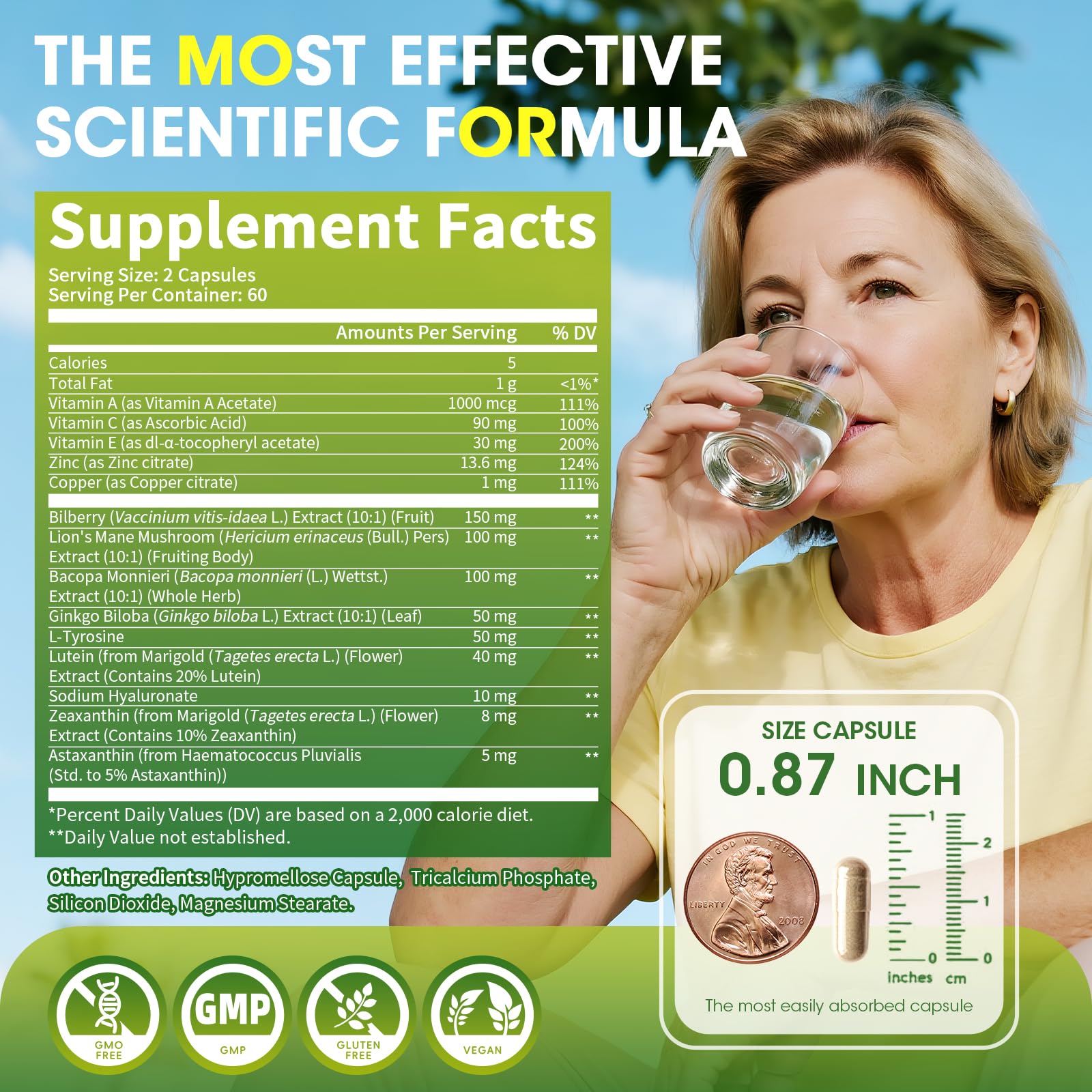 Eye + Brain Supplements for Memory and Focus, Lutein 40mg, Zeaxanthin, Astaxanthin, Bilberry, Lion’s Mane, Bacopa Monnieri, Ginkgo Biloba, 14 in 1 Eye Vitamins for Adults & Seniors 120 Capsules - TrustMedUSA