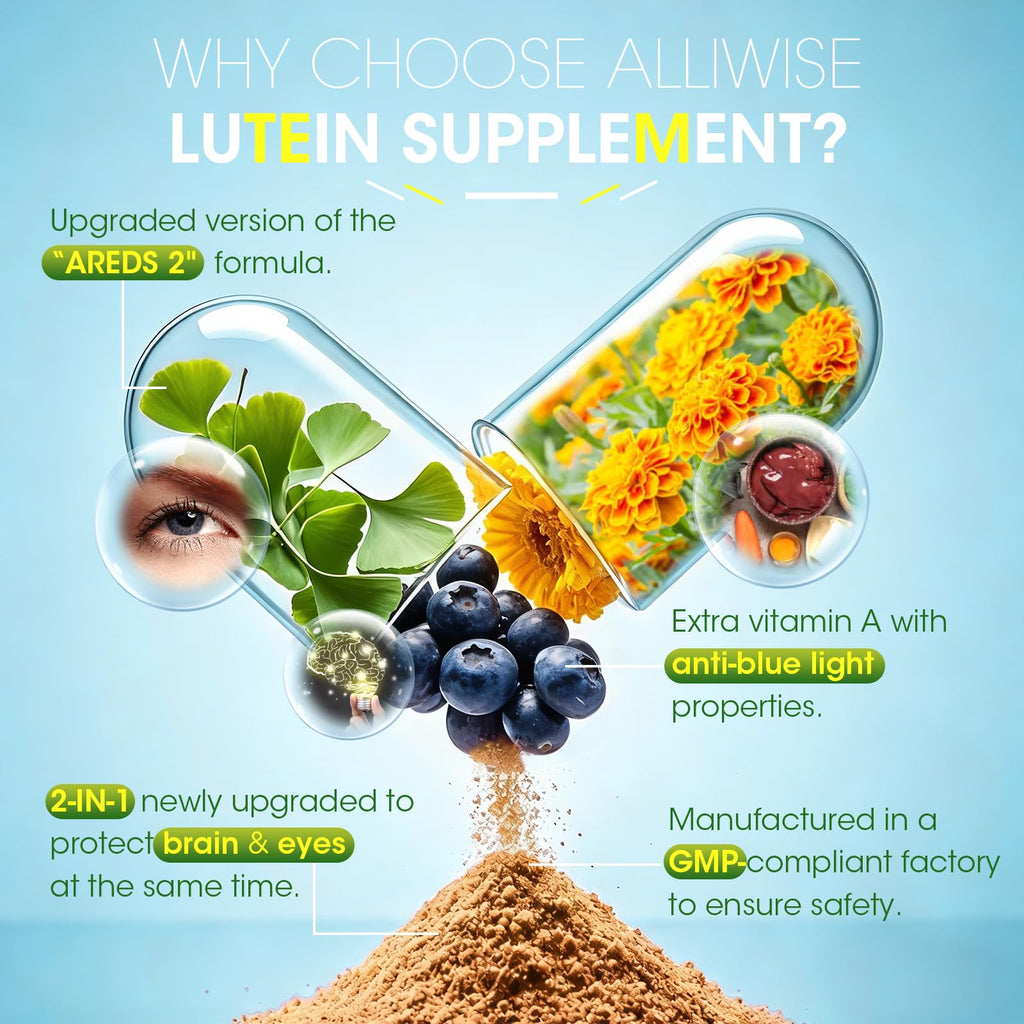 Eye + Brain Supplements for Memory and Focus, Lutein 40mg, Zeaxanthin, Astaxanthin, Bilberry, Lion’s Mane, Bacopa Monnieri, Ginkgo Biloba, 14 in 1 Eye Vitamins for Adults & Seniors 120 Capsules - TrustMedUSA