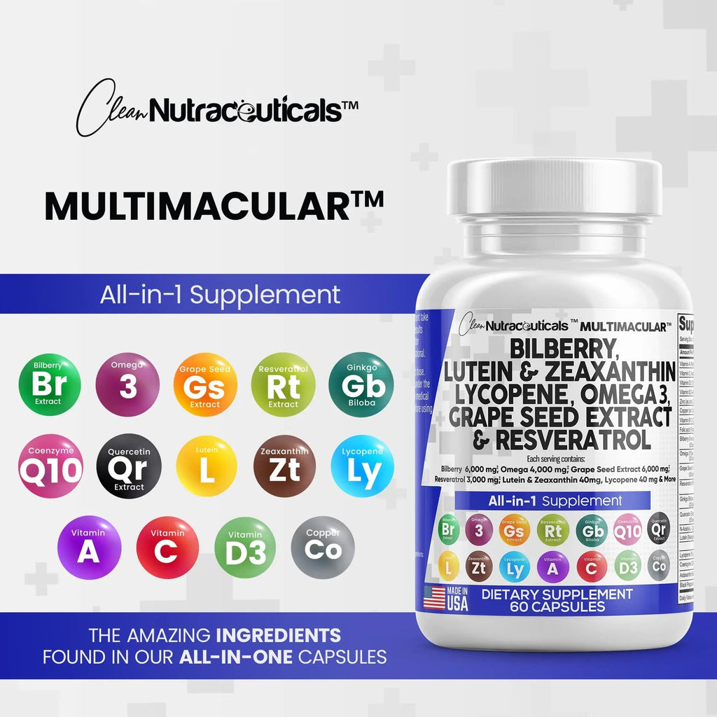 Eye Health Vitamins with Bilberry 6000mg Lutein & Zeaxanthin 40mg Lyco - TrustMedUSA