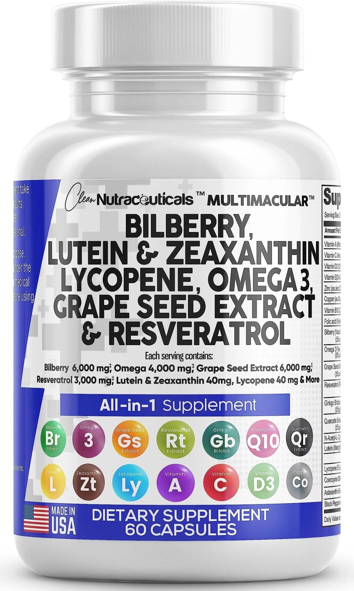 Eye Health Vitamins with Bilberry 6000mg Lutein & Zeaxanthin 40mg Lyco - TrustMedUSA