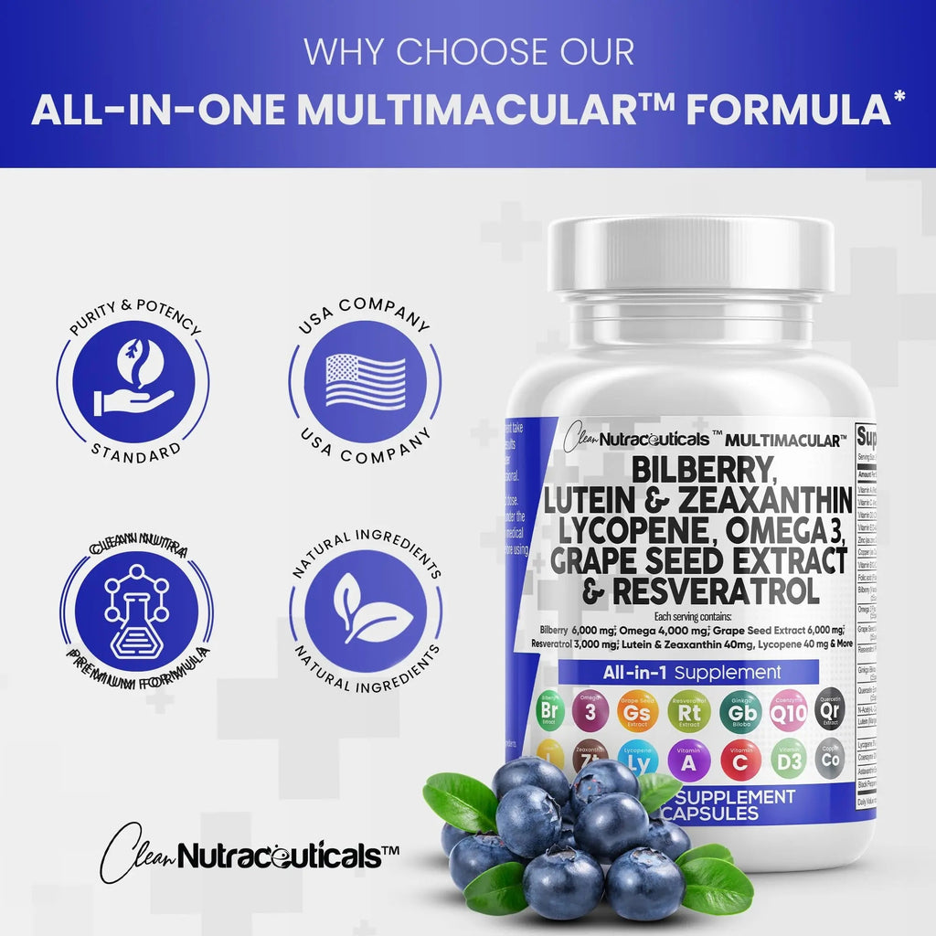 Eye Health Vitamins with Bilberry 6000mg Lutein & Zeaxanthin 40mg Lyco - TrustMedUSA