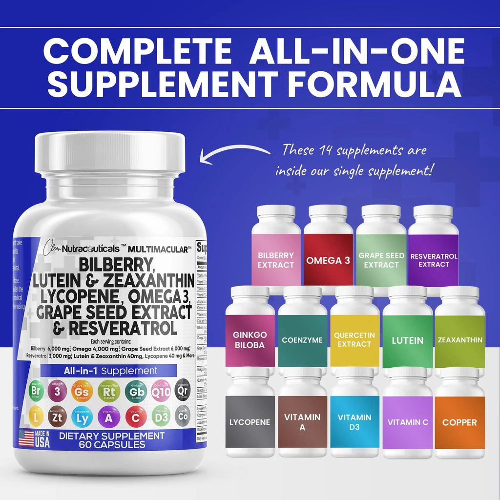 Eye Health Vitamins with Bilberry 6000mg Lutein & Zeaxanthin 40mg Lyco - TrustMedUSA