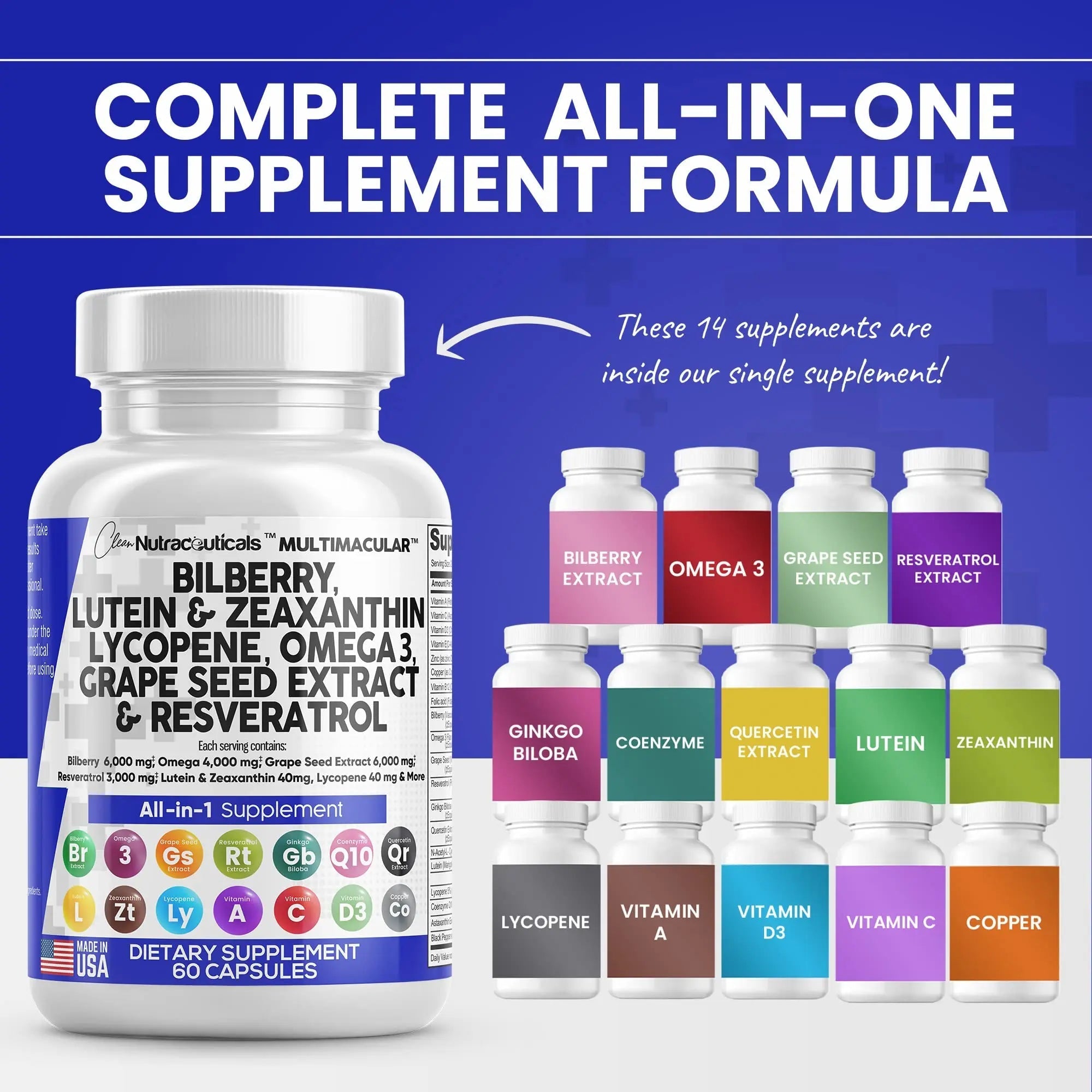 Eye Health Vitamins with Bilberry 6000mg Lutein & Zeaxanthin 40mg Lyco - TrustMedUSA