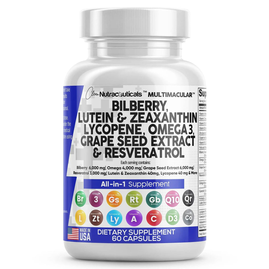 Eye Health Vitamins with Bilberry 6000mg Lutein & Zeaxanthin 40mg Lyco - TrustMedUSA