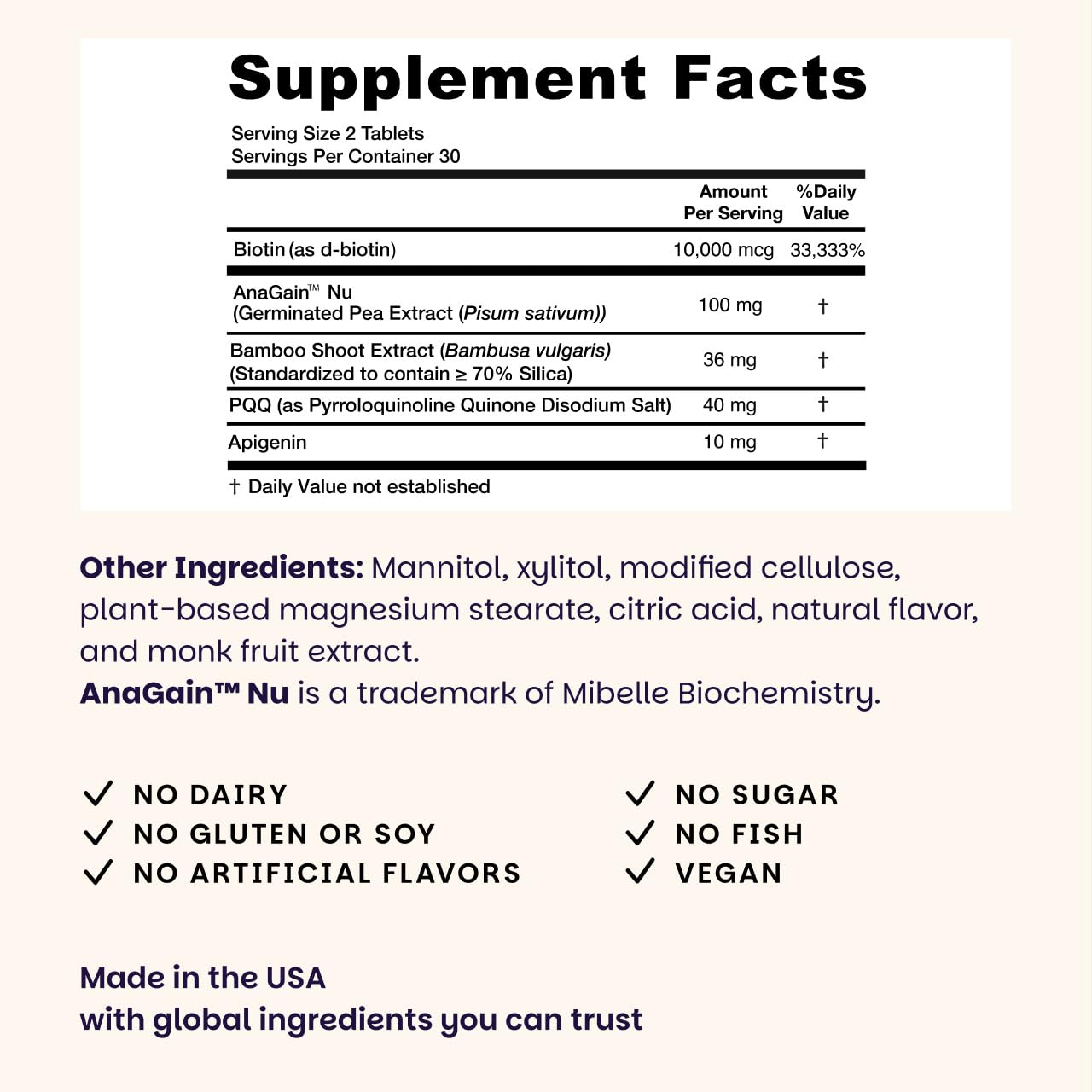 EZ Melts Hair Health Complete - Hair Supplement to Support Strength & Growth - Includes AnaGain Nu, Biotin, Apigenin, Bambo Silica & More - 60 Sublingual Tablets (30 Servings) - TrustMedUSA