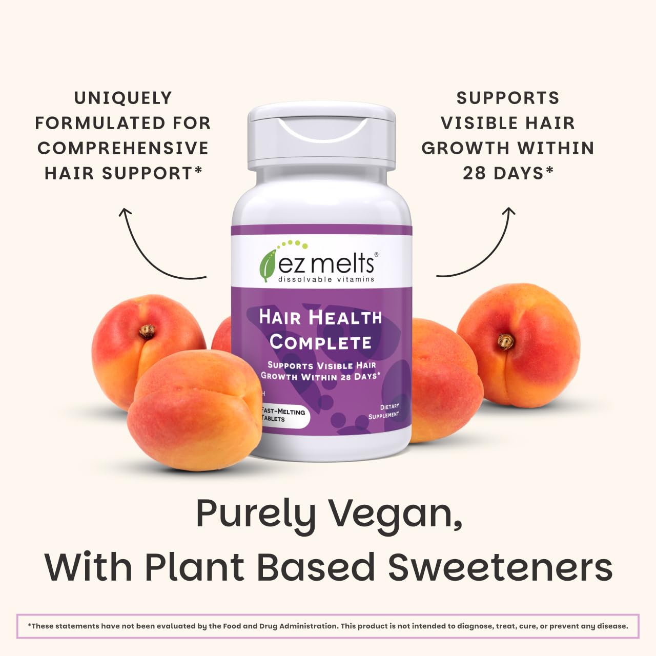 EZ Melts Hair Health Complete - Hair Supplement to Support Strength & Growth - Includes AnaGain Nu, Biotin, Apigenin, Bambo Silica & More - 60 Sublingual Tablets (30 Servings) - TrustMedUSA