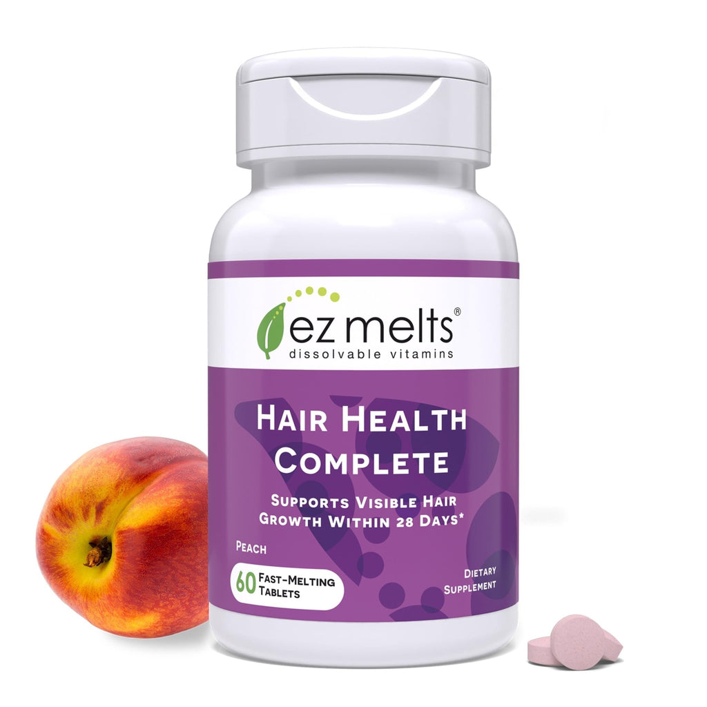 EZ Melts Hair Health Complete - Hair Supplement to Support Strength & Growth - Includes AnaGain Nu, Biotin, Apigenin, Bambo Silica & More - 60 Sublingual Tablets (30 Servings) - TrustMedUSA