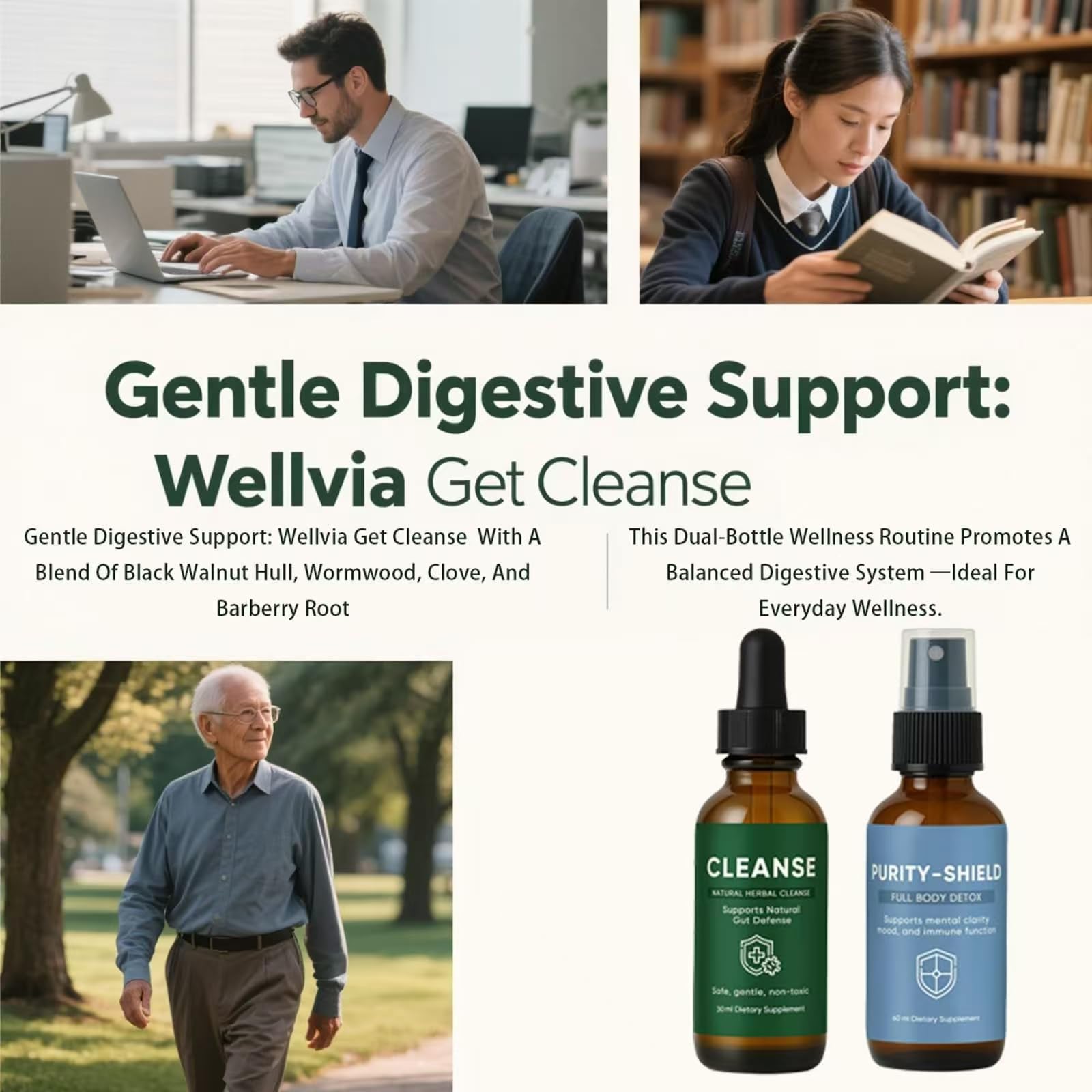 EZTZMCN Wellvia Gut Cleanse, Purity Shield, Gut and Colon Support, Non-GMO for Women & Men, Black Walnut Hull, Wormwood, Ginger, 2 PCS - TrustMedUSA