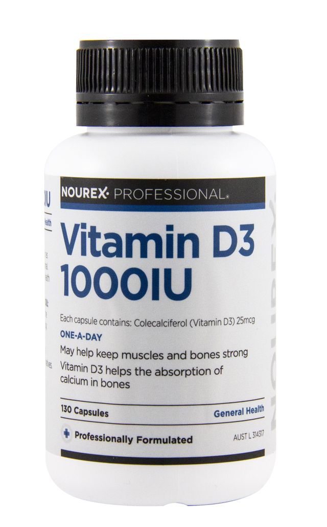 Nourex Professional Vitamin D3 1000IU - 130 capsules Gosupps AU Au supplements
