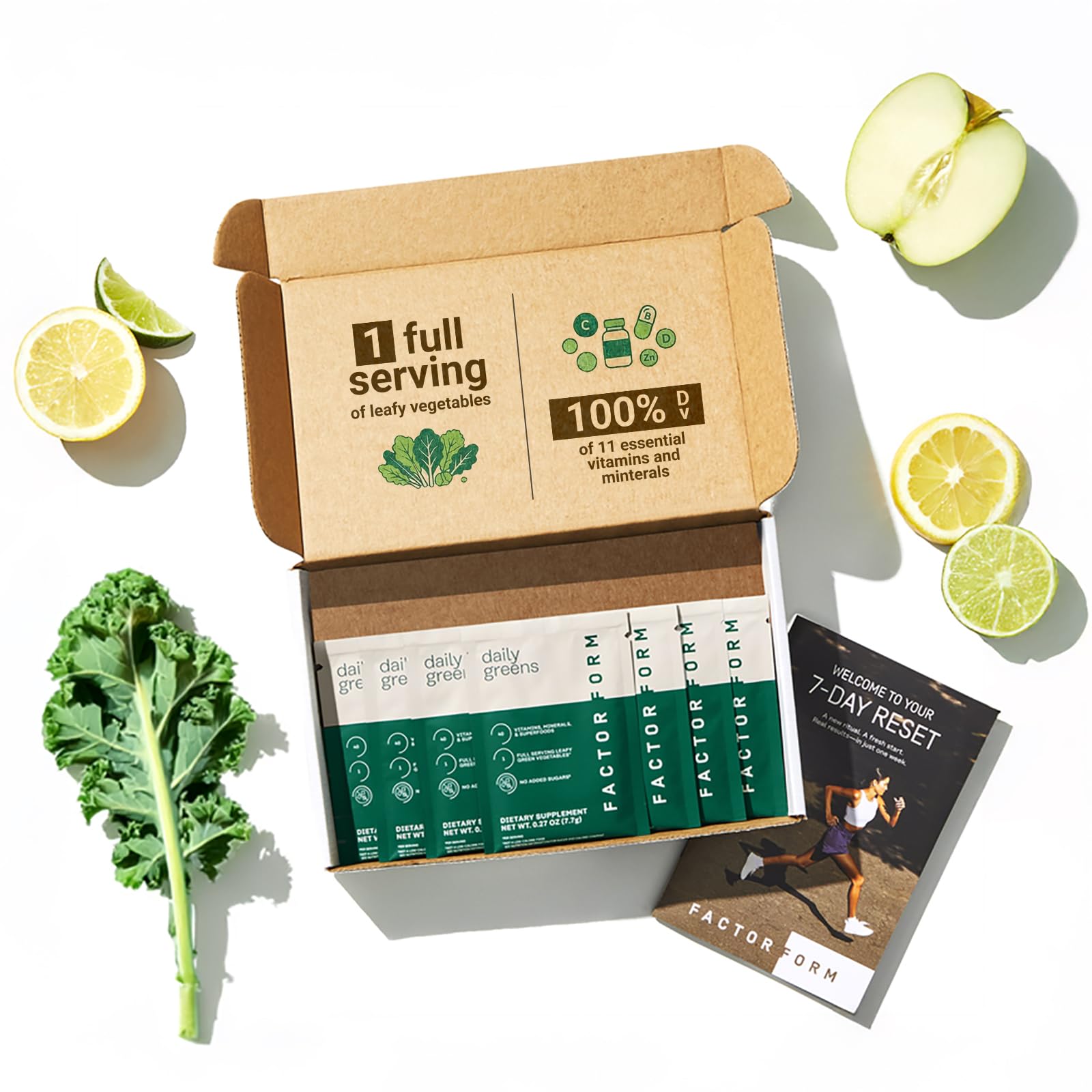 FACTOR FORM Daily Greens Superfood Powder | 5 Functional Blends for Gut Health, Energy & Immunity | Prebiotics, Probiotics, Adaptogens, B Vitamins (7 Servings, Individual Packets) - TrustMedUSA
