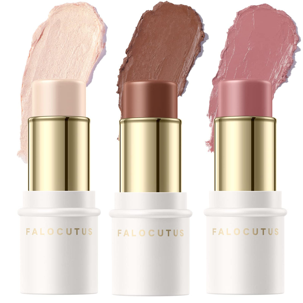 FALOCUTUS 3 Pcs NEUTRAL Contour Stick Set,Cream Blush & Highlighter Bronzer Pen,Long Lasting & Smooth Natural Face Contouring Illuminator,Professional Makeup Kit for All Skin - TrustMedUSA