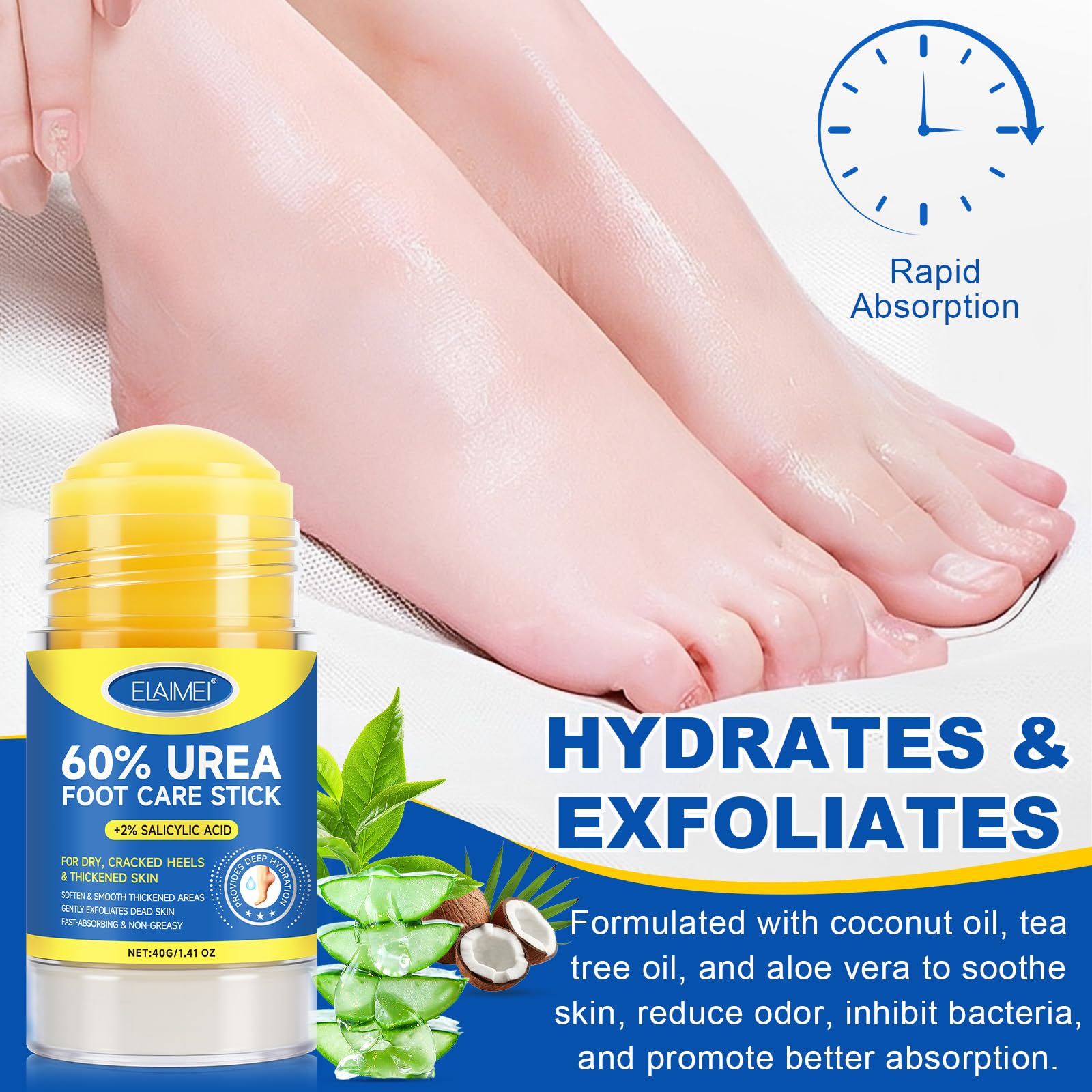 FANSHI 2 PCS Urea Stick 60% High Potency, Foot Care Urea Stick for Deeply Moisturizing & Fast Absorbing, Exfoliation for Dry Cracked Heels & Thickened Skin - Maple Wellness Supplements