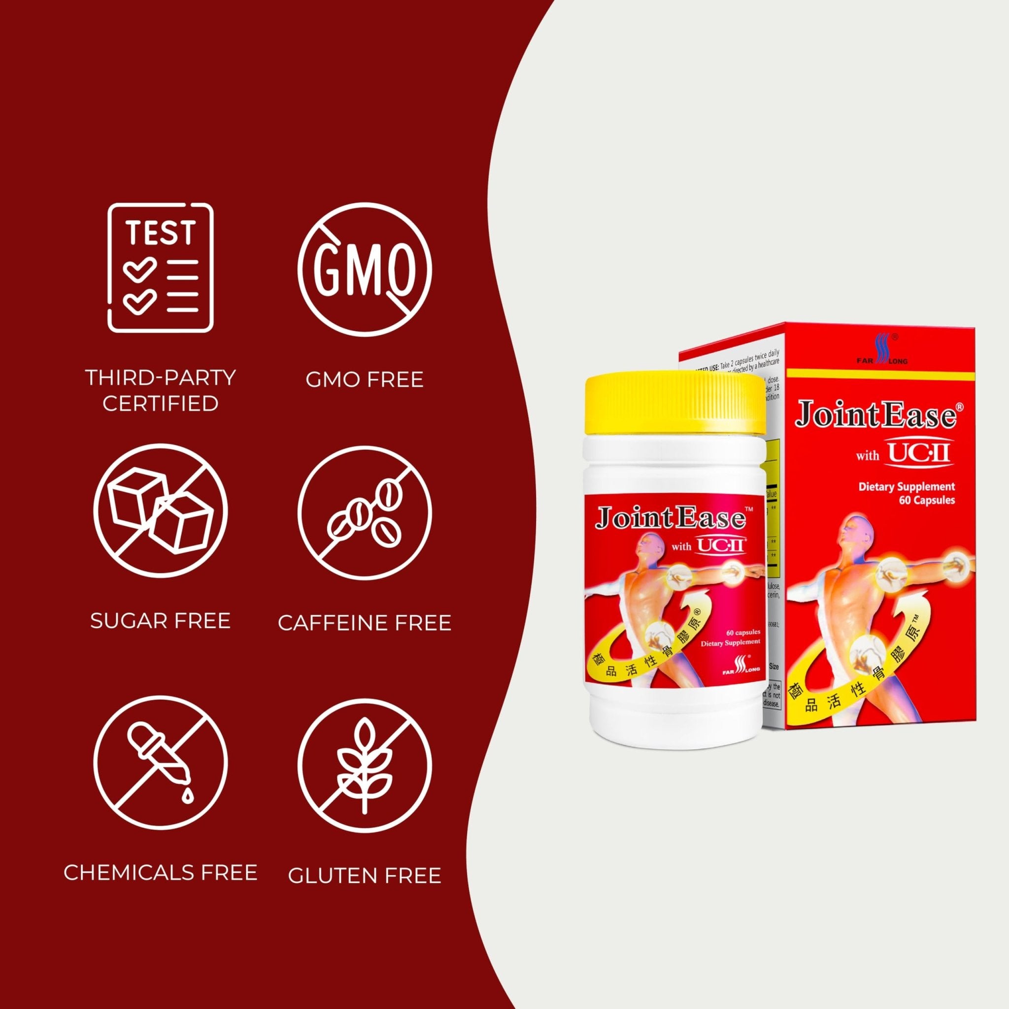 FARLONG JointEase with UC-II, Undenatured Type II Collagen, Glucosamine Hydrochloride, Chondroitin Sulfate, Joint Dietary Supplement | 60 Capsules - TrustMedUSA