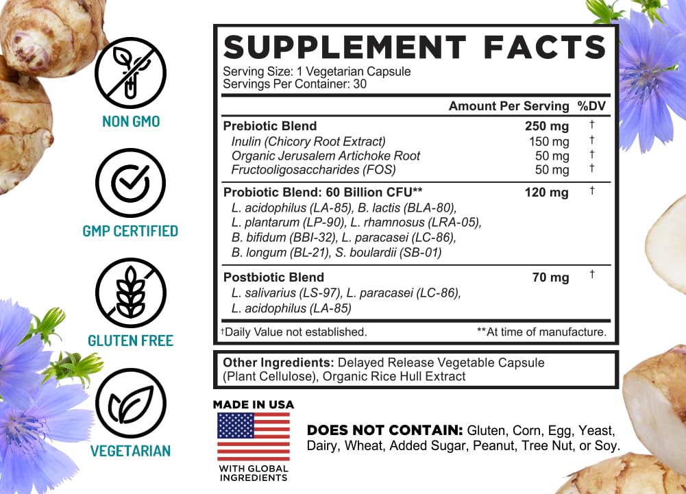 FarmHaven 60 Billion CFU Probiotic - 8 Probiotic Strains - Prebiotics & Postbiotics - Supports Digestive & Immune Health - Delayed Release - Shelf Stable - TrustMedUSA